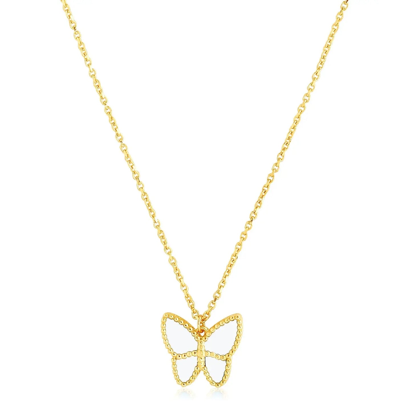 14k Yellow Gold High Polish Butterfly Peral Paste Necklace RCJ Necklaces CELESTIA LUXE JEWELLERS