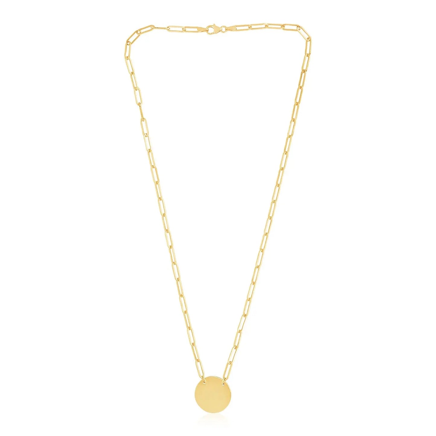 14k Yellow Gold High Polish Circle Disc Paperclip Link Necklace RCJ Necklaces CELESTIA LUXE JEWELLERS