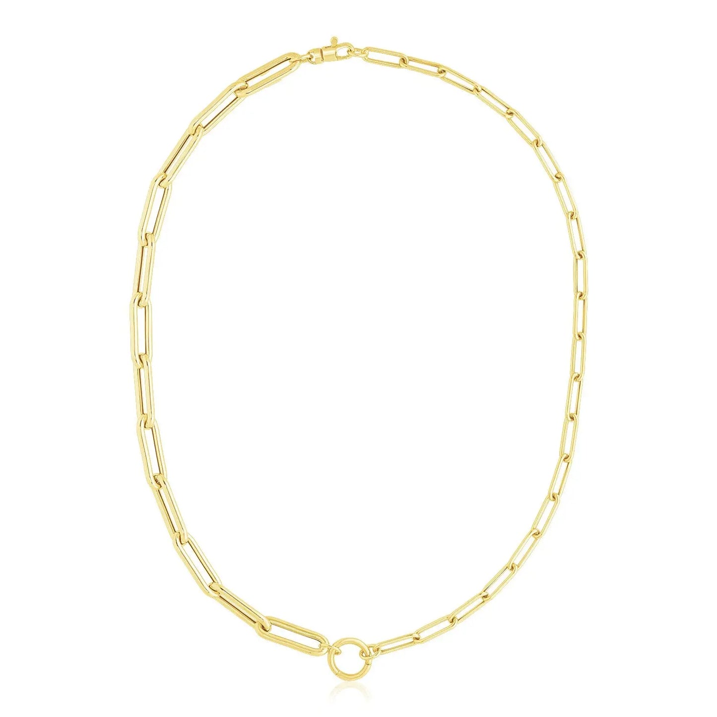 14k Yellow Gold High Polish Elongated Paperclip Chain Circle Necklace RCJ Necklaces CELESTIA LUXE JEWELLERS