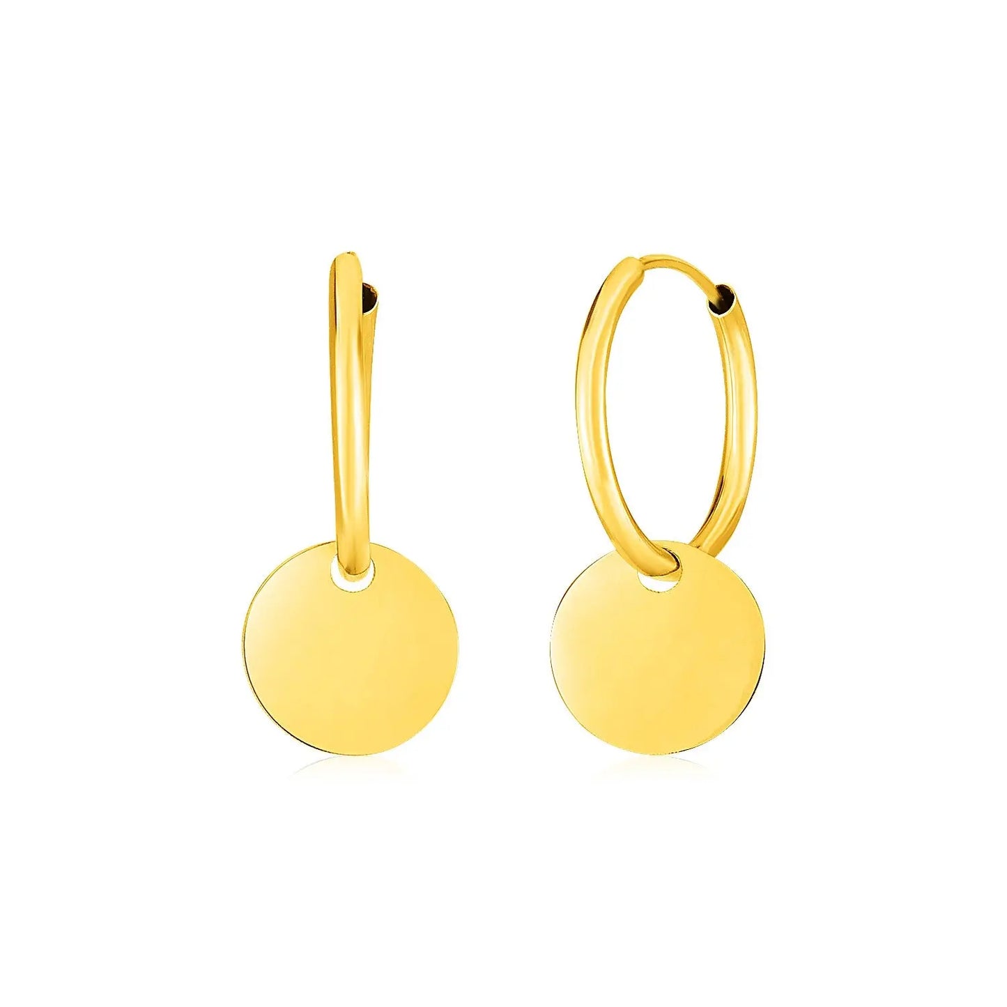 14k Yellow Gold Huggie Style Hoop Earrings with Circle Drops RCJ Earrings CELESTIA LUXE JEWELLERS