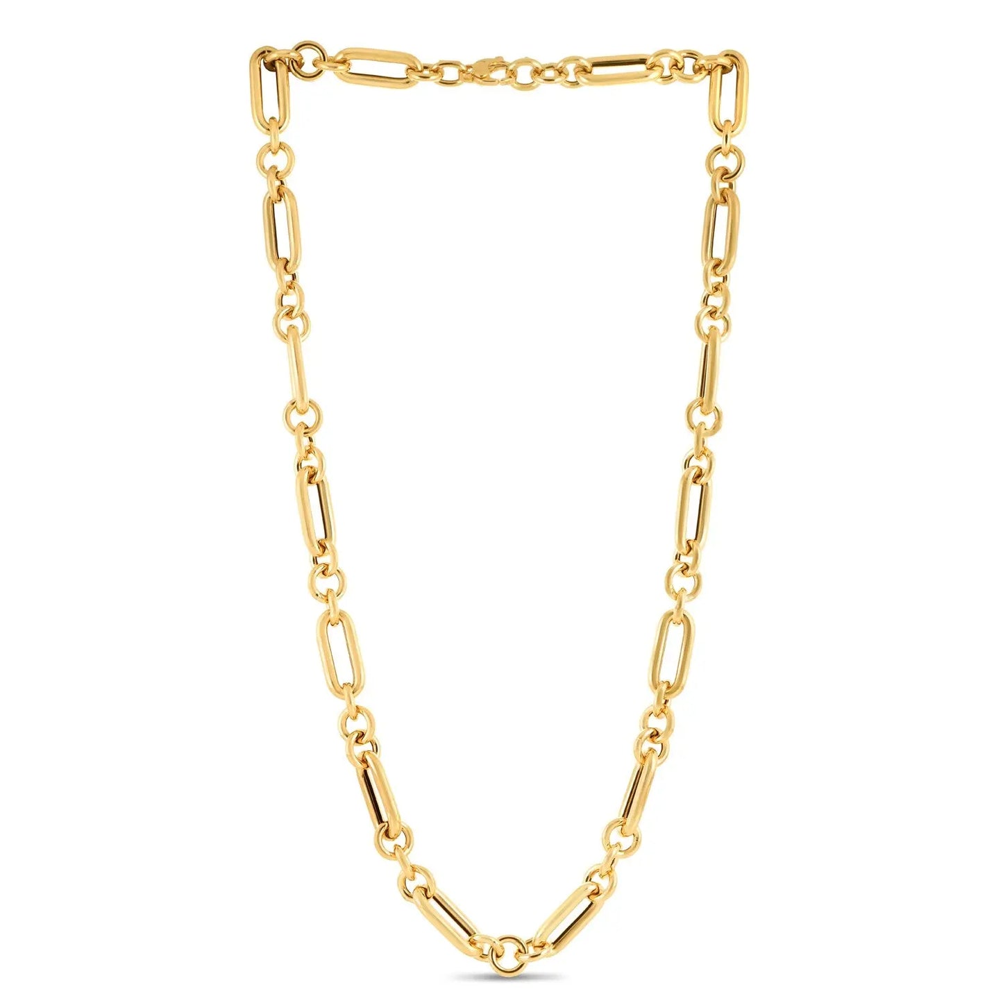 14k Yellow Gold Italian Alternating Paperclip Round Links Chain Necklace RCJ Necklaces CELESTIA LUXE JEWELLERS