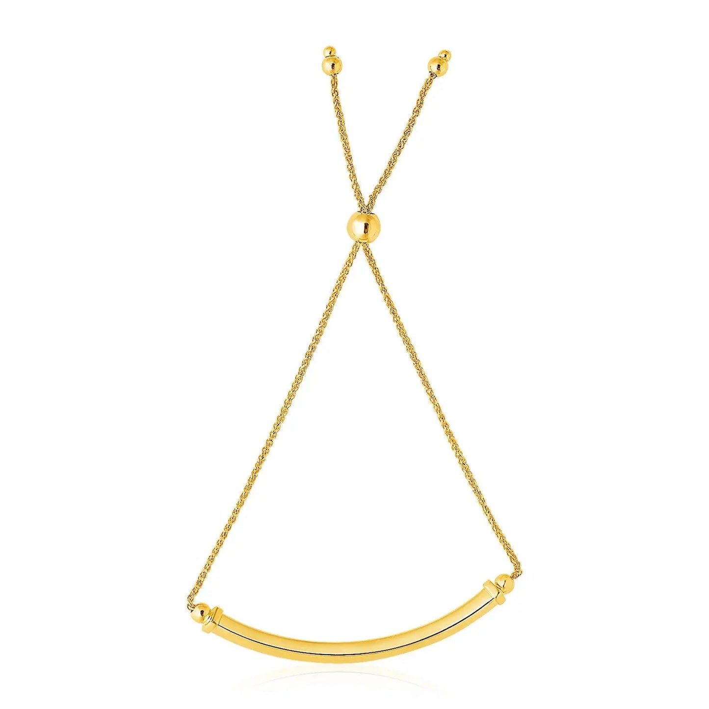 14k Yellow Gold Lariat Bracelet with Polished Curved Bar RCJ Bracelets CELESTIA LUXE JEWELLERS