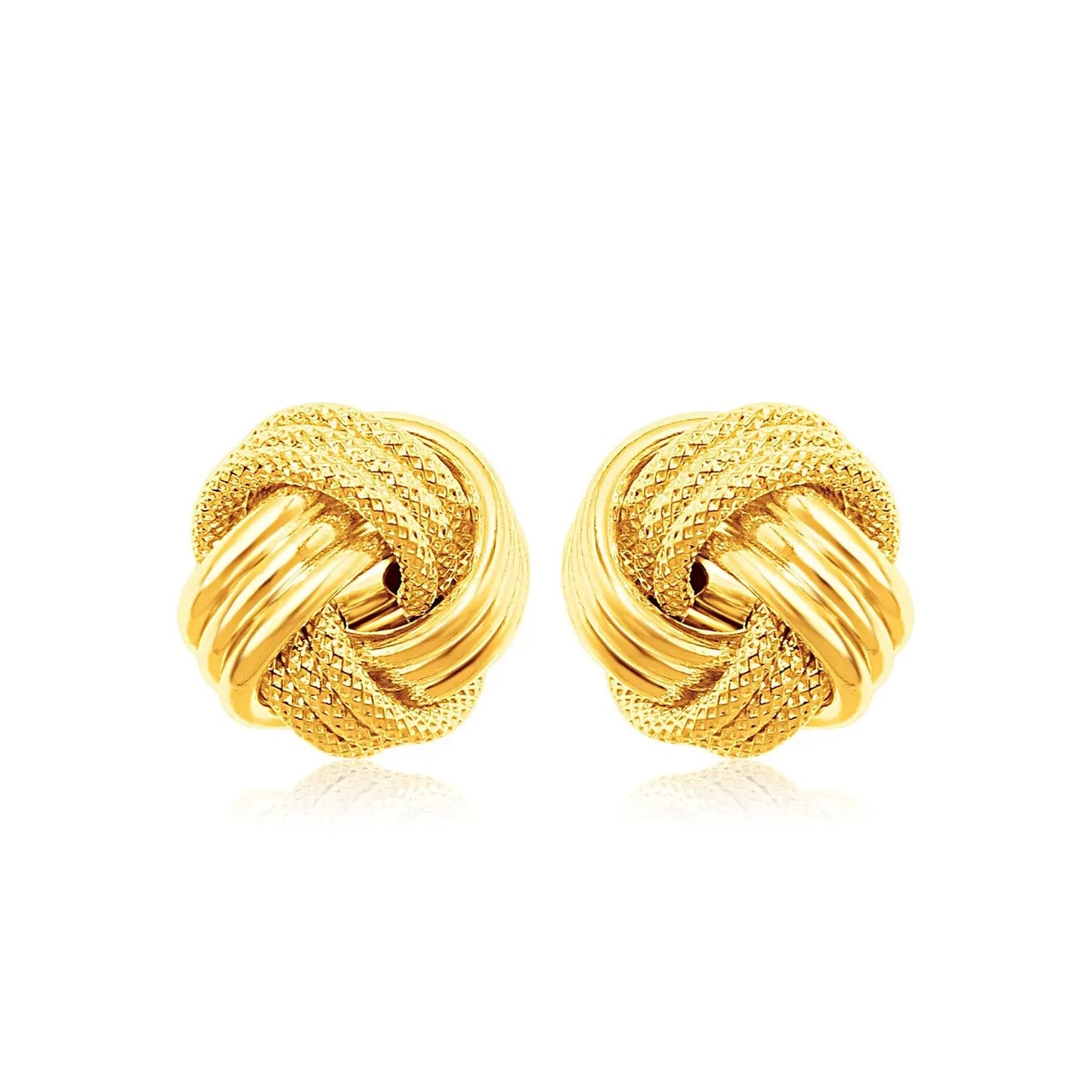 14k Yellow Gold Love Knot with Ridge Texture Earrings RCJ Earrings CELESTIA LUXE JEWELLERS