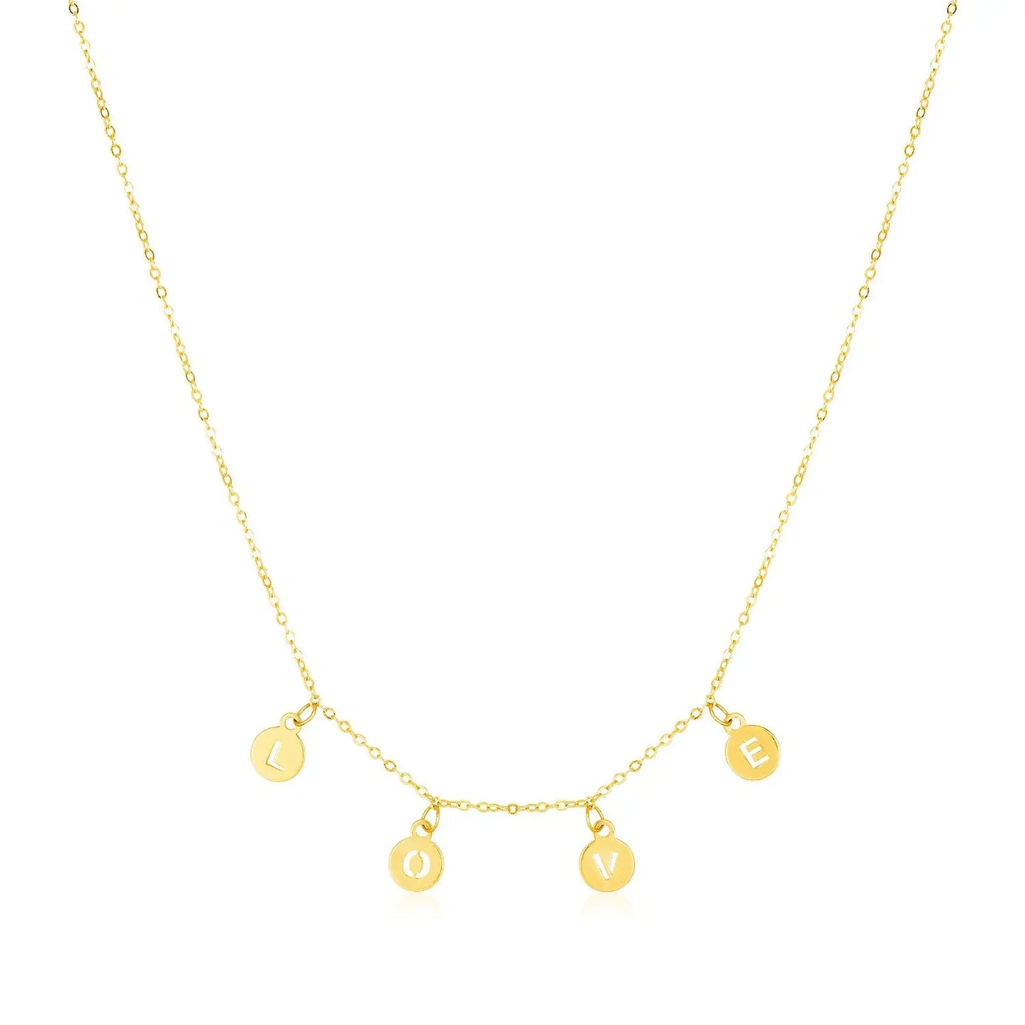 14k Yellow Gold Love Necklace with Circle Drops RCJ Necklaces CELESTIA LUXE JEWELLERS