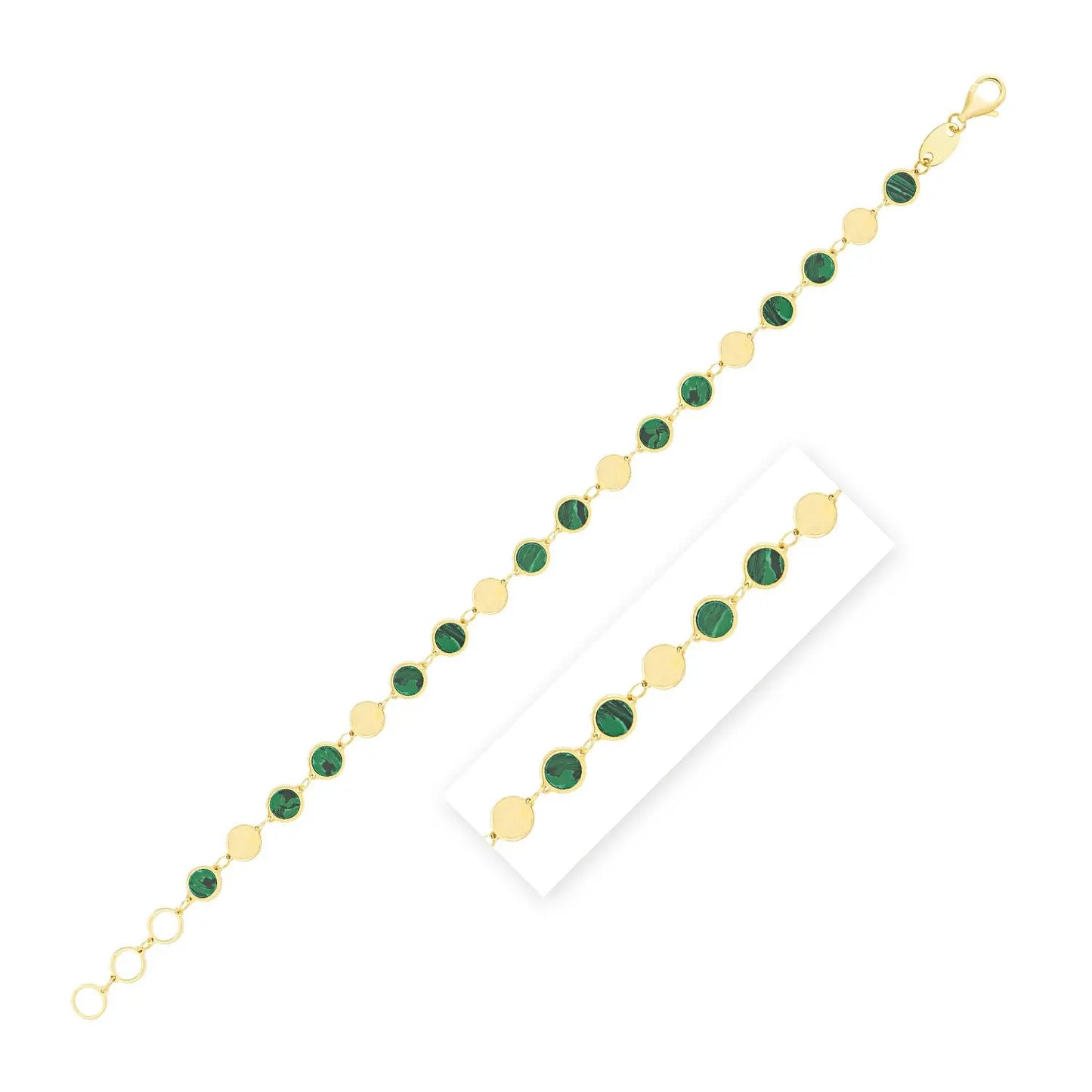 14k Yellow Gold Malachite Geometric Mirror Gem Chain Bracelet (5.00 mm) RCJ Bracelets CELESTIA LUXE JEWELLERS