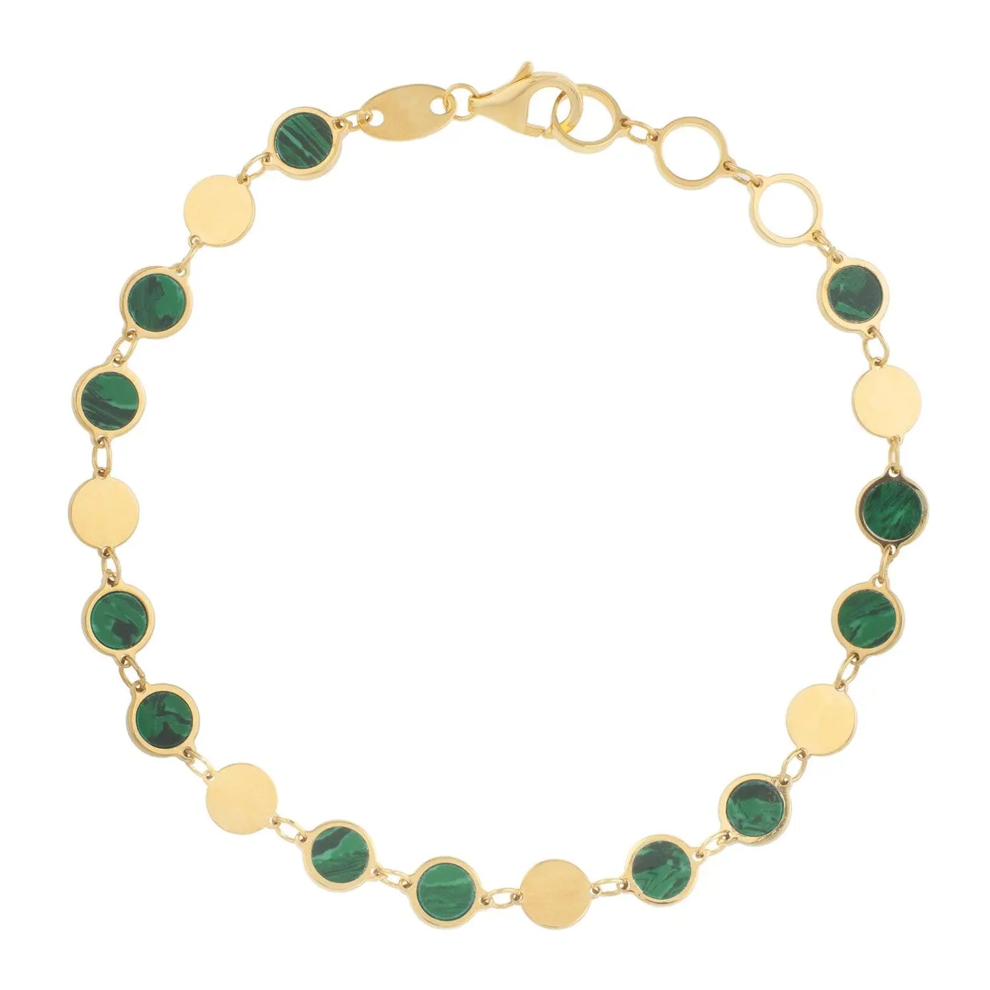 14k Yellow Gold Malachite Geometric Mirror Gem Chain Bracelet (5.00 mm) RCJ Bracelets CELESTIA LUXE JEWELLERS