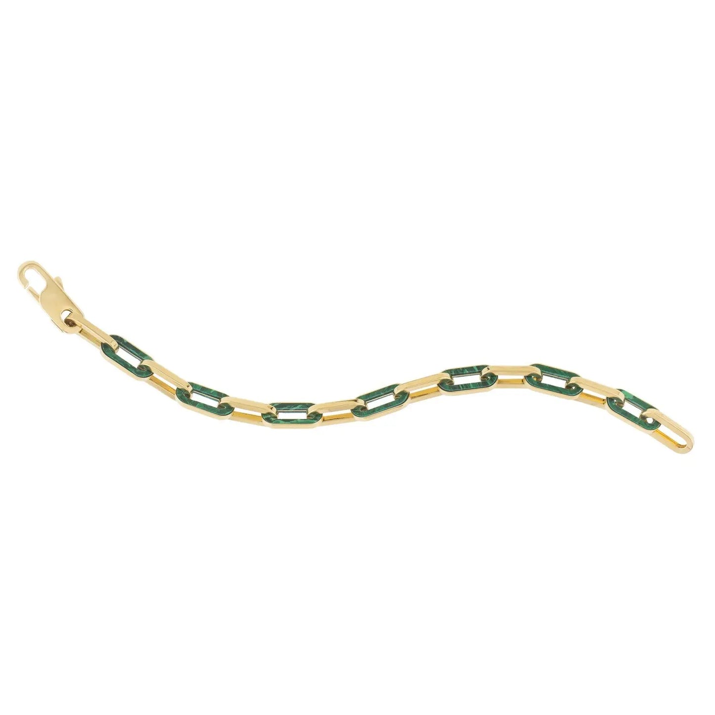 14k Yellow Gold Malachite Paperclip Gem Link Bracelet (7.00 mm) RCJ Bracelets CELESTIA LUXE JEWELLERS