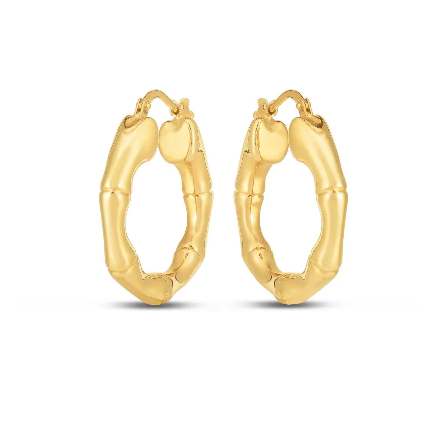 14k Yellow Gold Medium Bamboo Hoop Earrings RCJ Earrings CELESTIA LUXE JEWELLERS