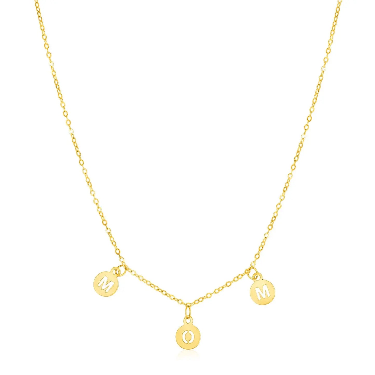14k Yellow Gold Mom Necklace with Circle Drops RCJ Necklaces CELESTIA LUXE JEWELLERS
