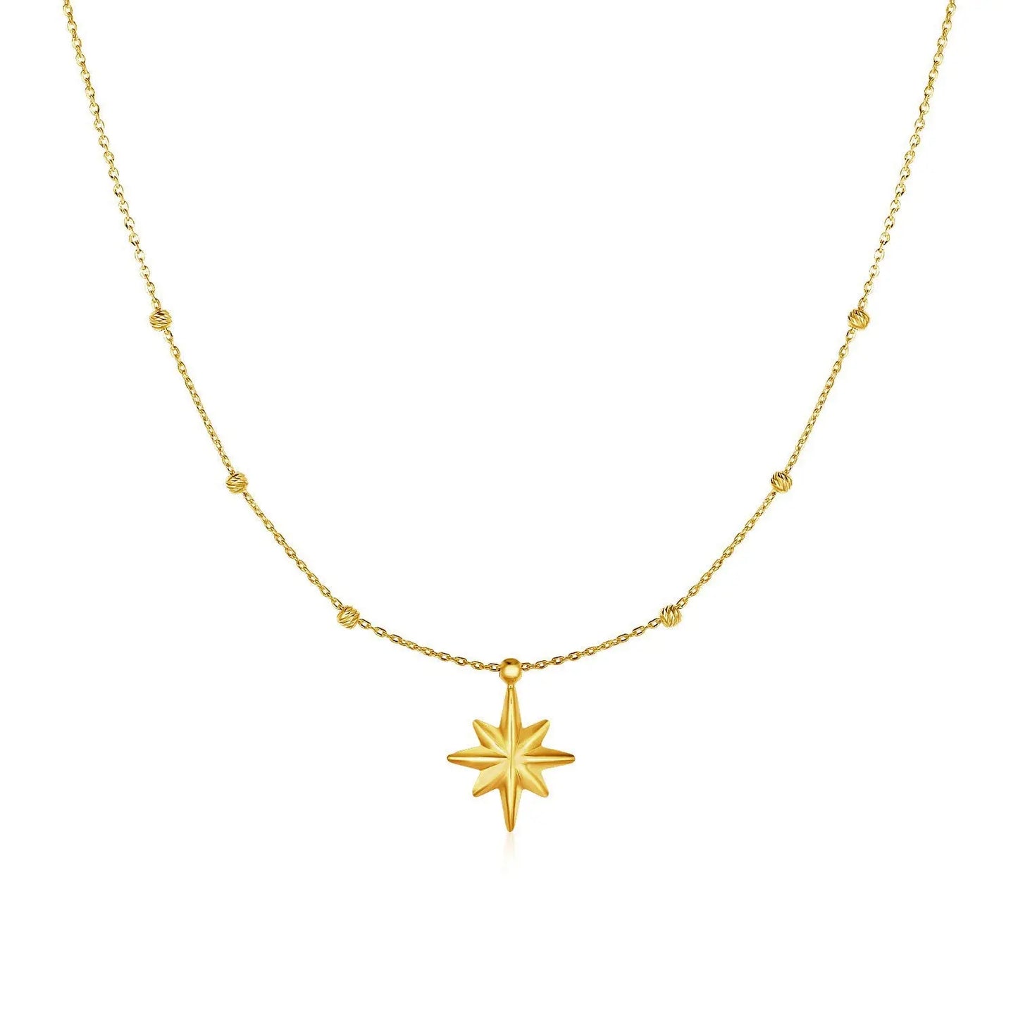 14k Yellow Gold Necklace with Eight Pointed Star and Beads RCJ Necklaces CELESTIA LUXE JEWELLERS