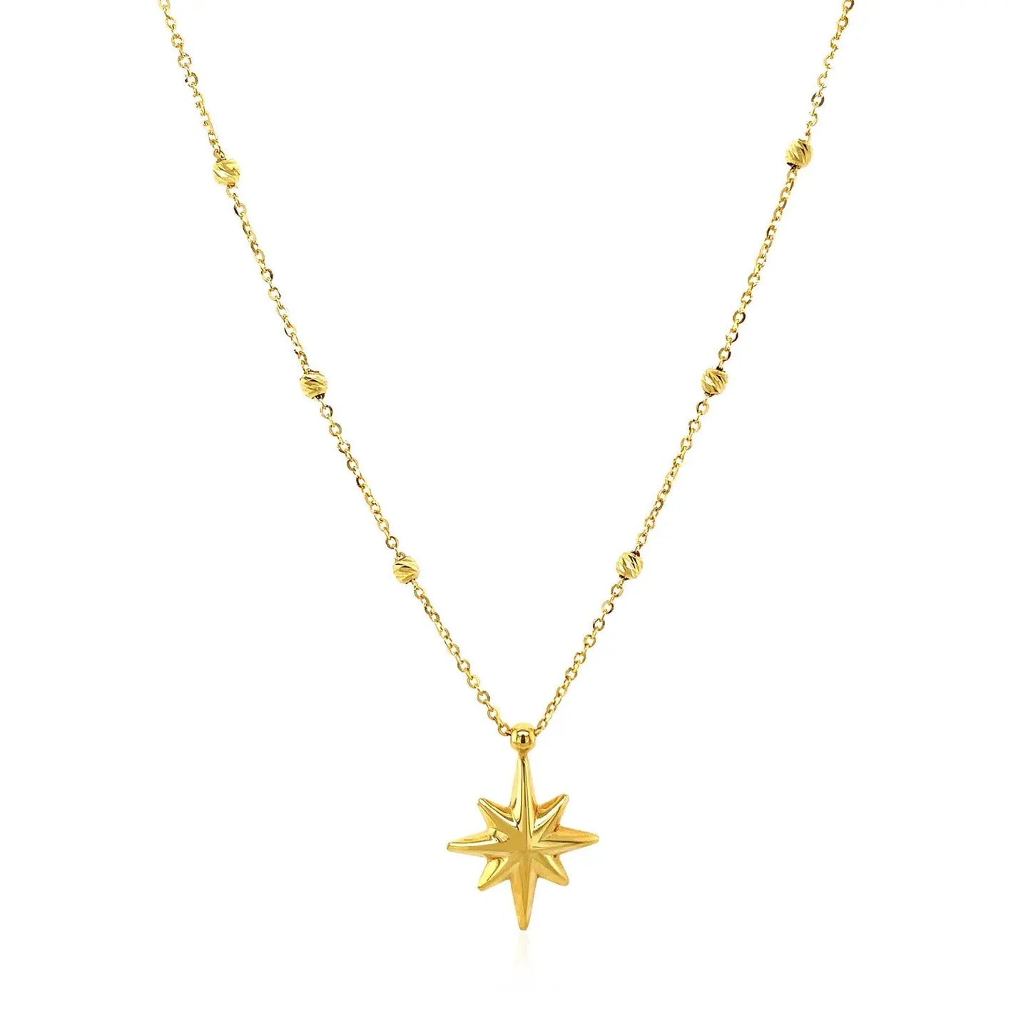 14k Yellow Gold Necklace with Eight Pointed Star and Beads RCJ Necklaces CELESTIA LUXE JEWELLERS