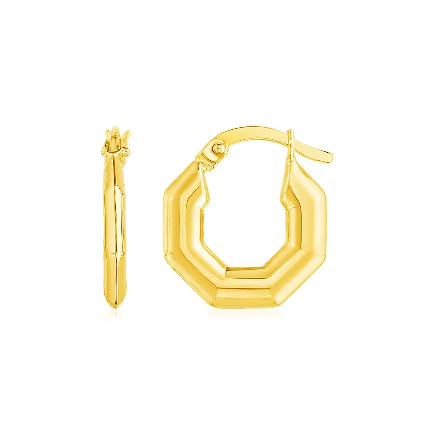 14k Yellow Gold Octagon Hoop Earrings RCJ Earrings CELESTIA LUXE JEWELLERS