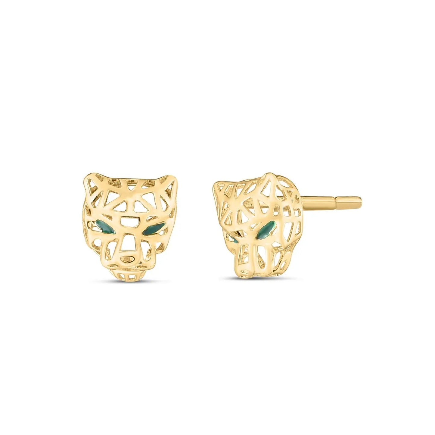 14k Yellow Gold Panther Head Stud Earrings RCJ Earrings CELESTIA LUXE JEWELLERS