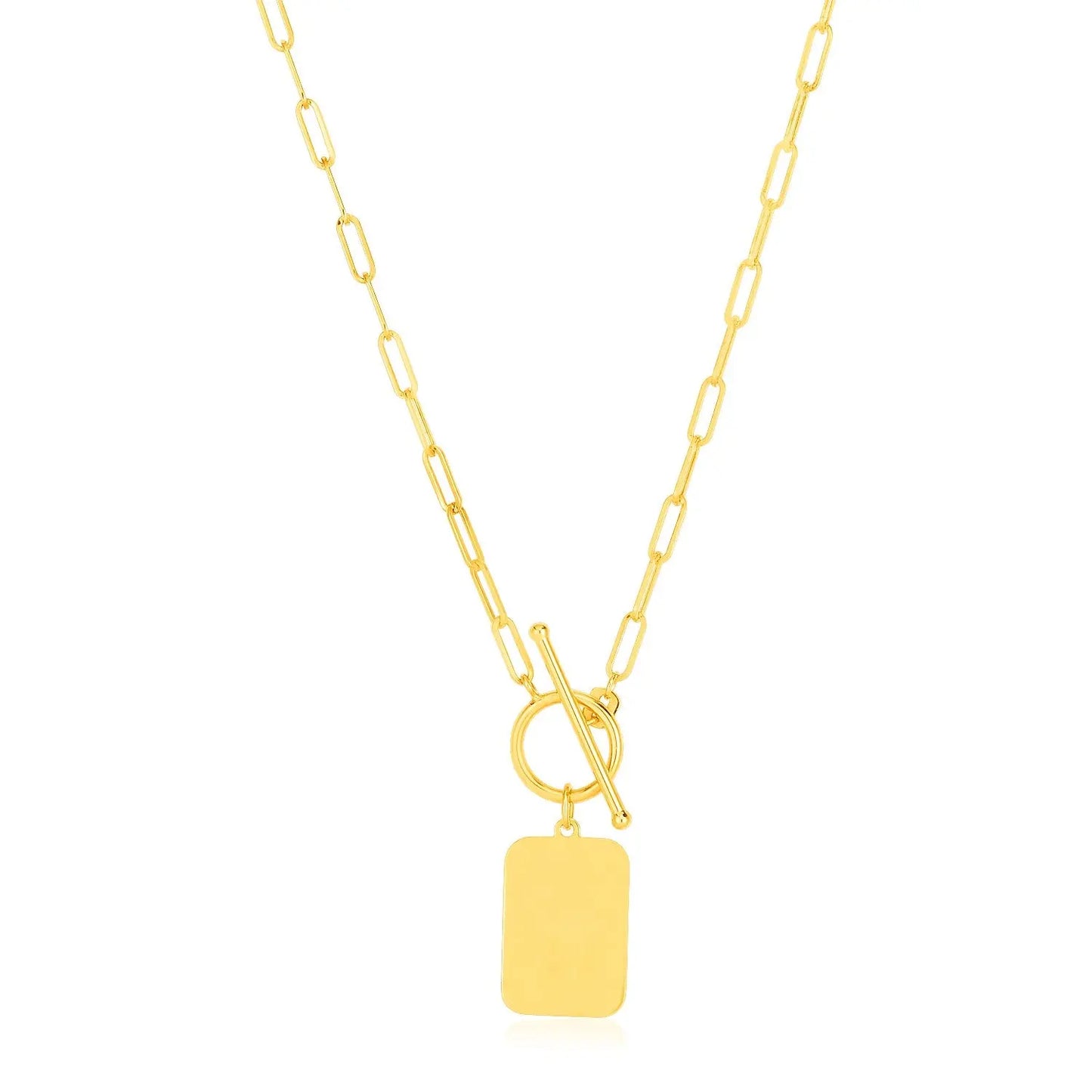 14k Yellow Gold Paperclip Chain Necklace with Rounded Rectangle Pendant RCJ Necklaces CELESTIA LUXE JEWELLERS