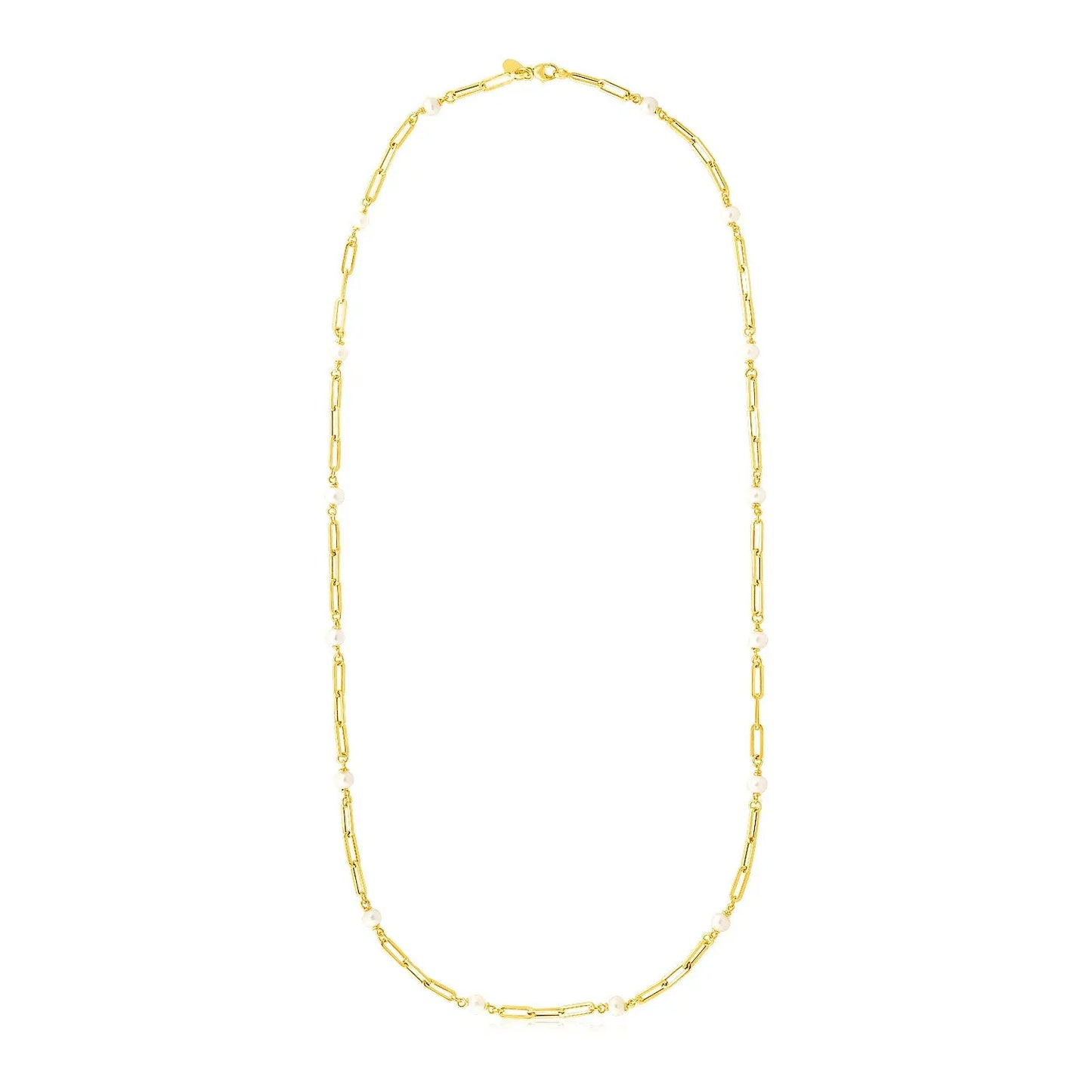 14k Yellow Gold Paperclip Chain and Pearl Necklace RCJ Necklaces CELESTIA LUXE JEWELLERS