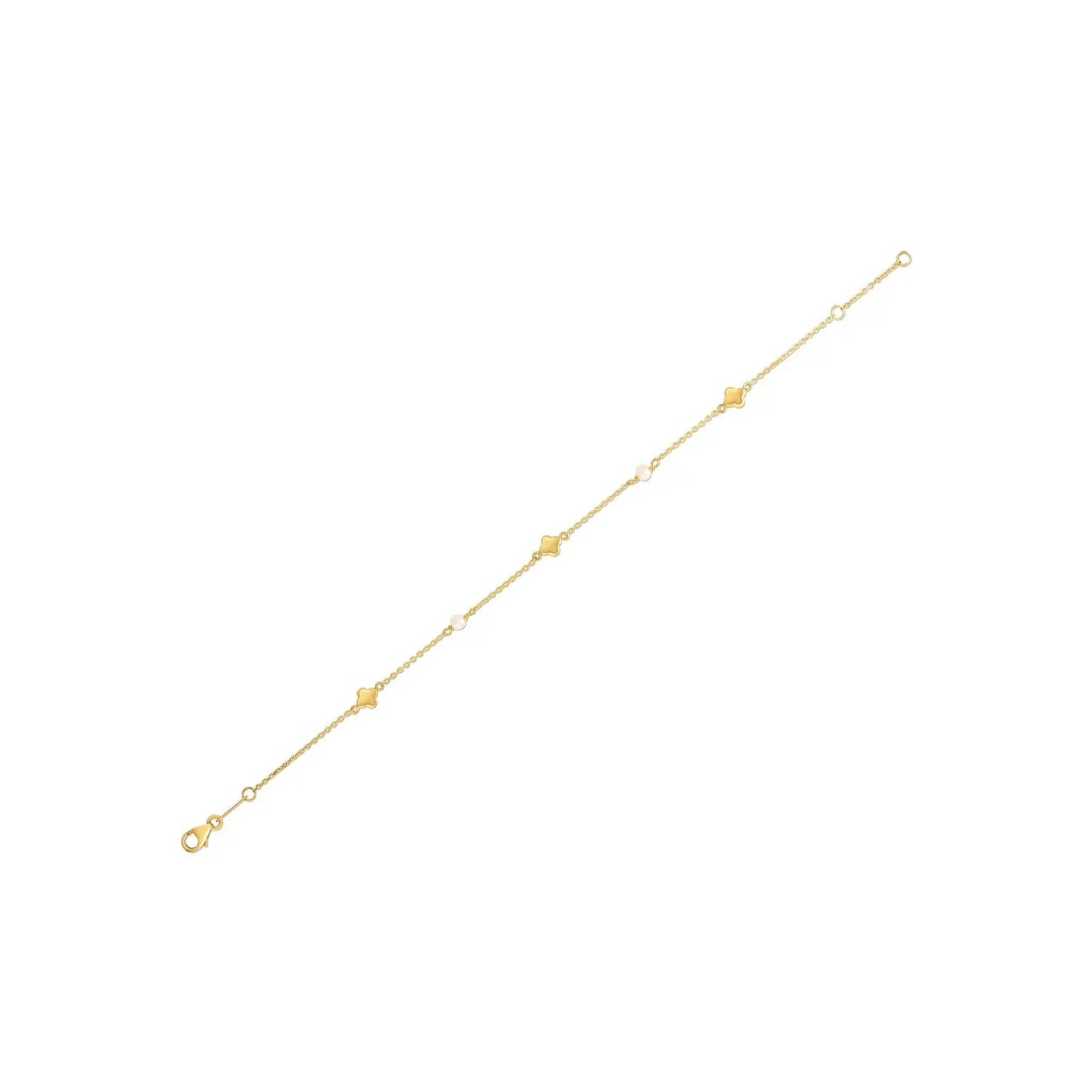 14k Yellow Gold Pearl Clover Bracelet RCJ Bracelets CELESTIA LUXE JEWELLERS