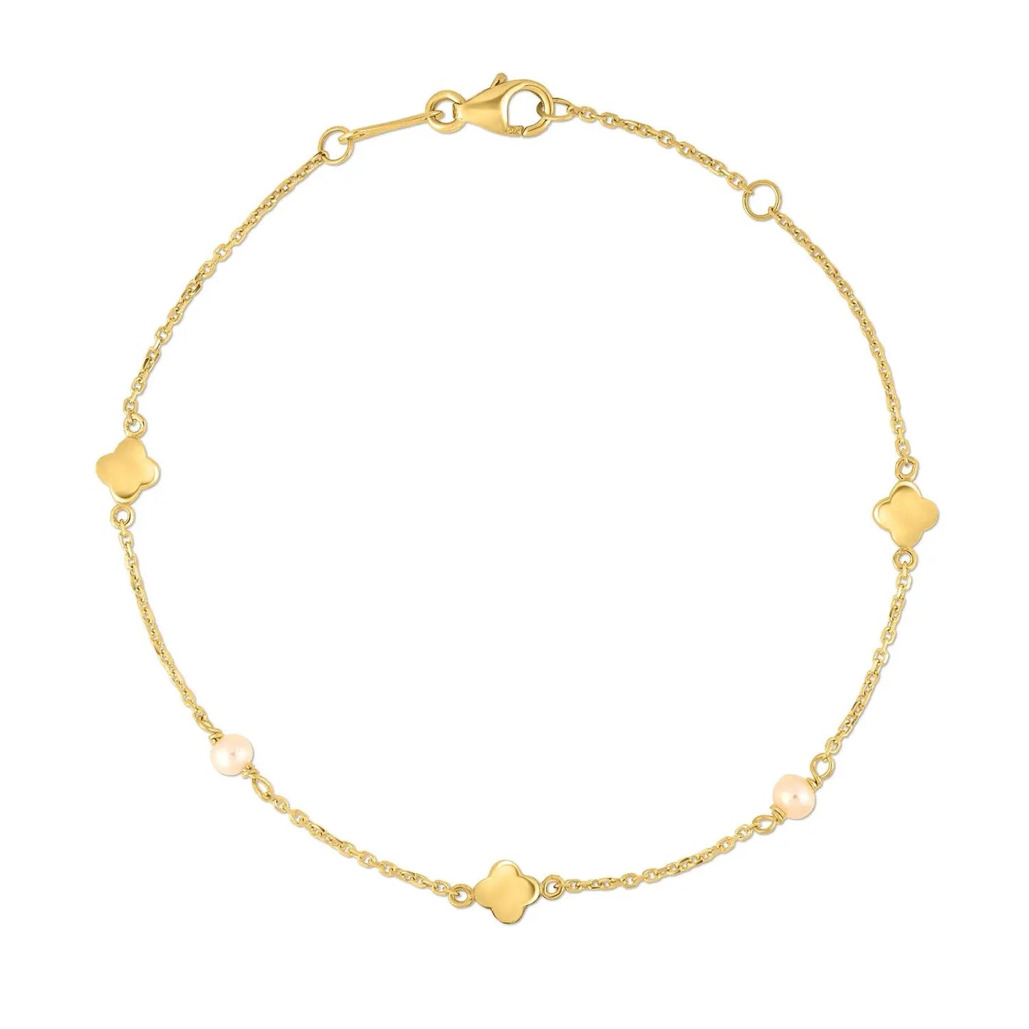 14k Yellow Gold Pearl Clover Bracelet RCJ Bracelets CELESTIA LUXE JEWELLERS
