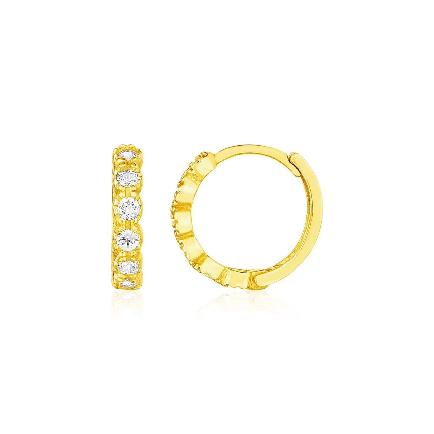 14k Yellow Gold Petite Hoop Earrings with Round Cubic Zirconias RCJ Earrings CELESTIA LUXE JEWELLERS