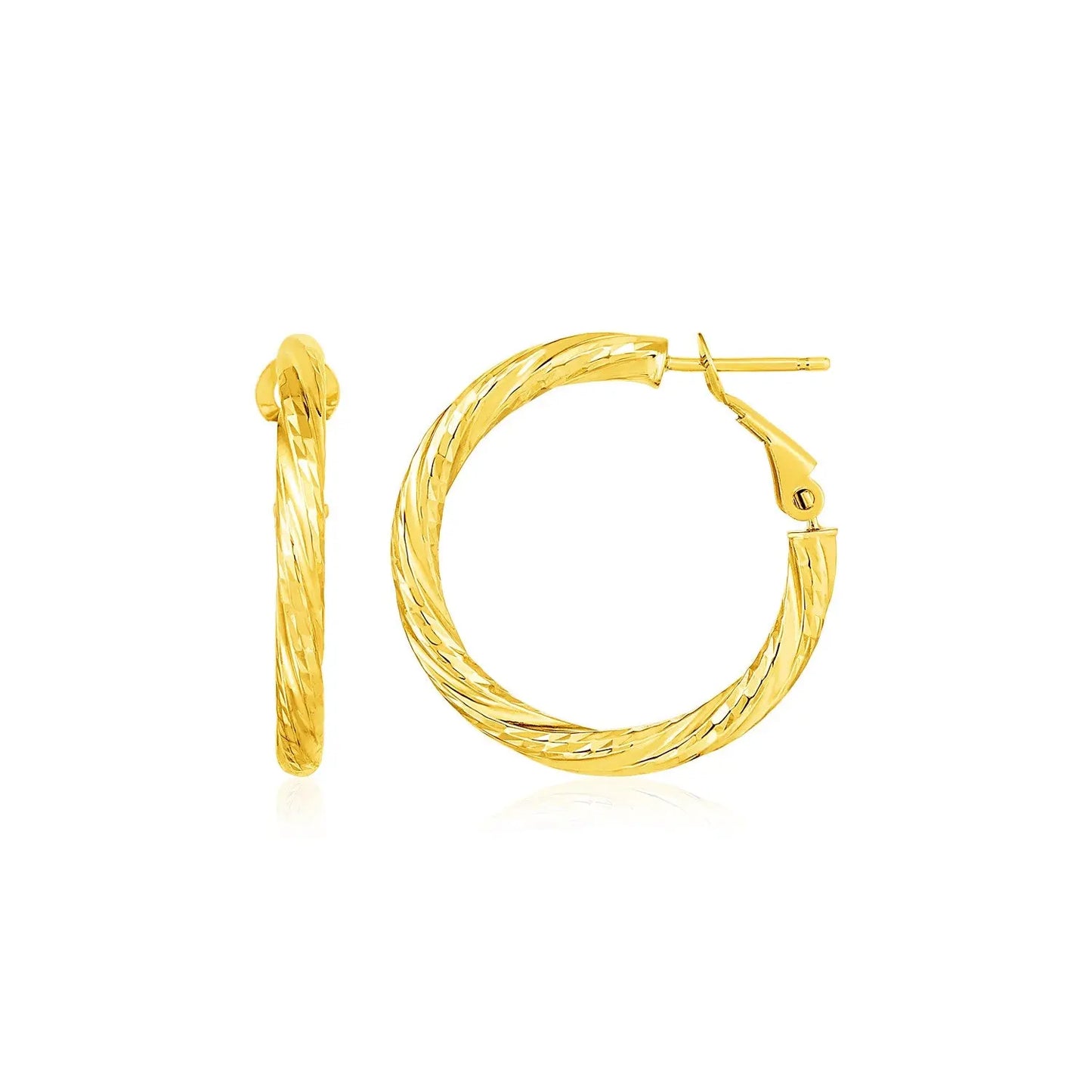 14k Yellow Gold Petite Twisted Round Hoop Earrings(3x15mm) RCJ Earrings CELESTIA LUXE JEWELLERS