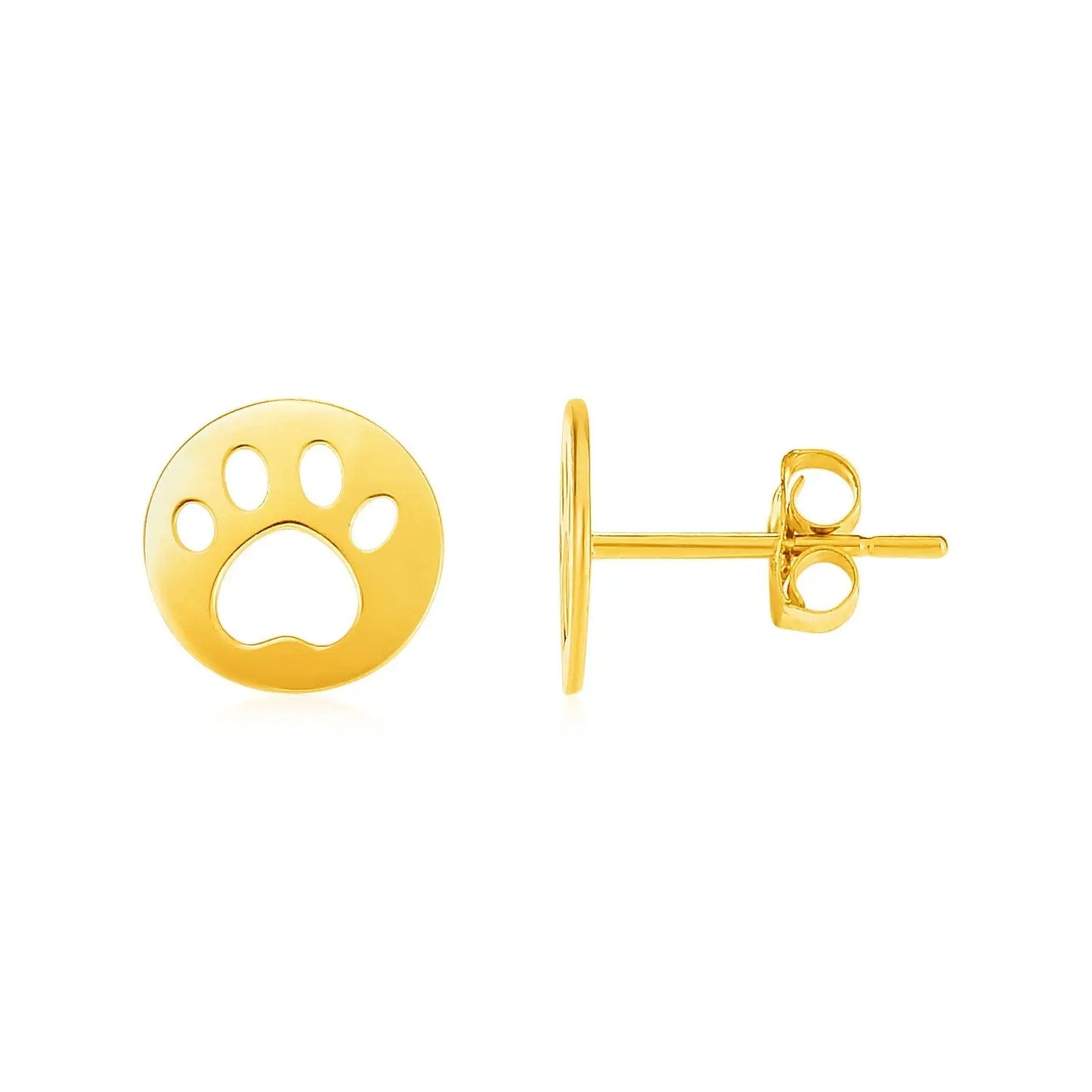 14k Yellow Gold Post Earrings with Paw Prints RCJ Earrings CELESTIA LUXE JEWELLERS