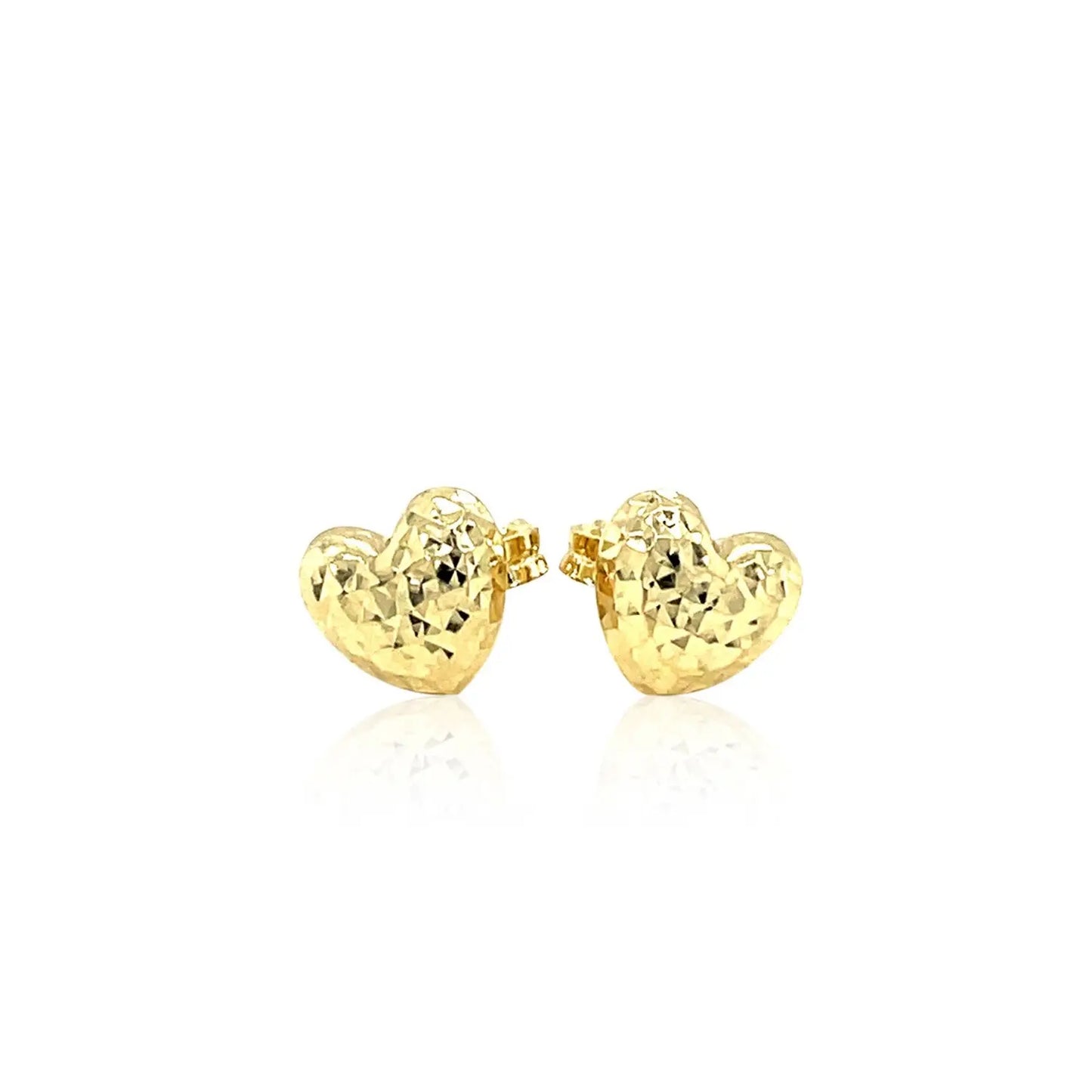 14k Yellow Gold Puffed Heart Earrings with Diamond Cuts(8mm) RCJ Earrings CELESTIA LUXE JEWELLERS