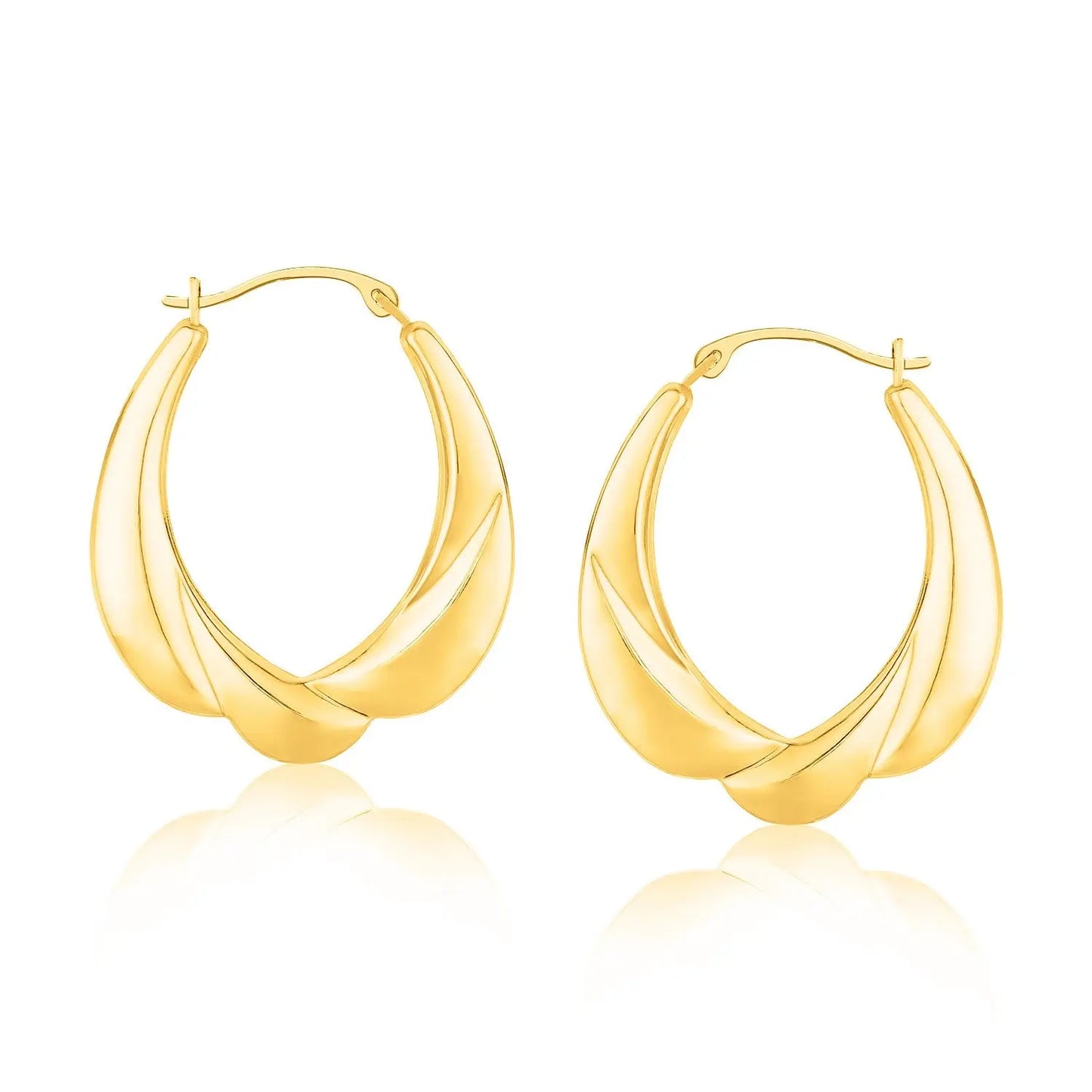 14k Yellow Gold Scallop Motif Graduated Oval Hoop Earrings RCJ Earrings CELESTIA LUXE JEWELLERS