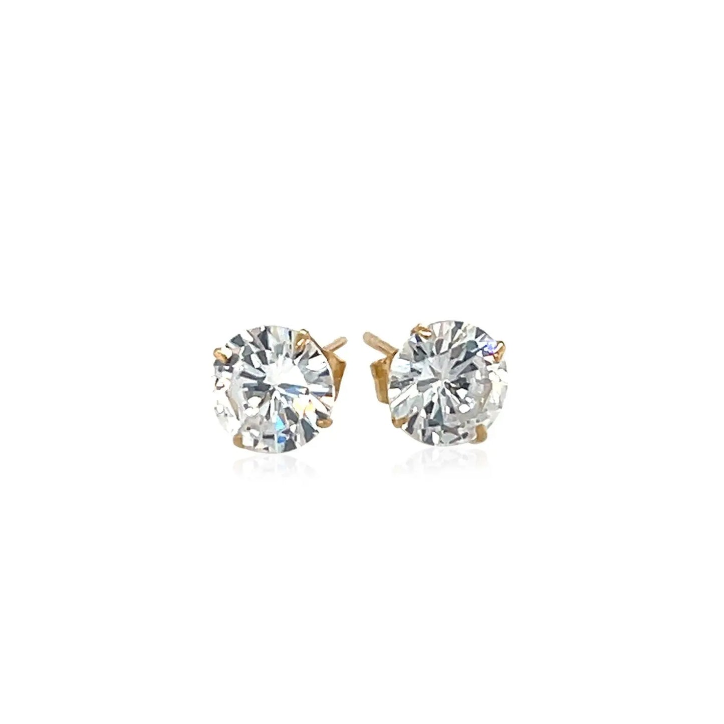 14k Yellow Gold Stud Earrings with White Hue Faceted Cubic Zirconia(6mm) RCJ Earrings CELESTIA LUXE JEWELLERS