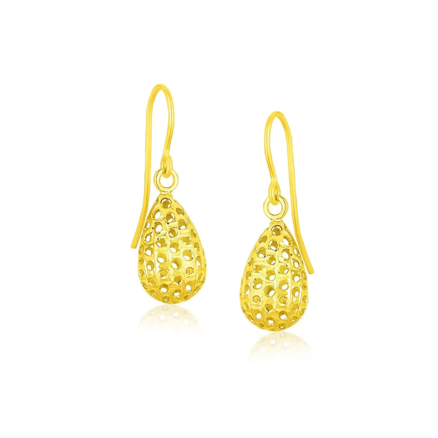 14k Yellow Gold Teardrop Drop Earrings with Honeycomb Texture RCJ Earrings CELESTIA LUXE JEWELLERS