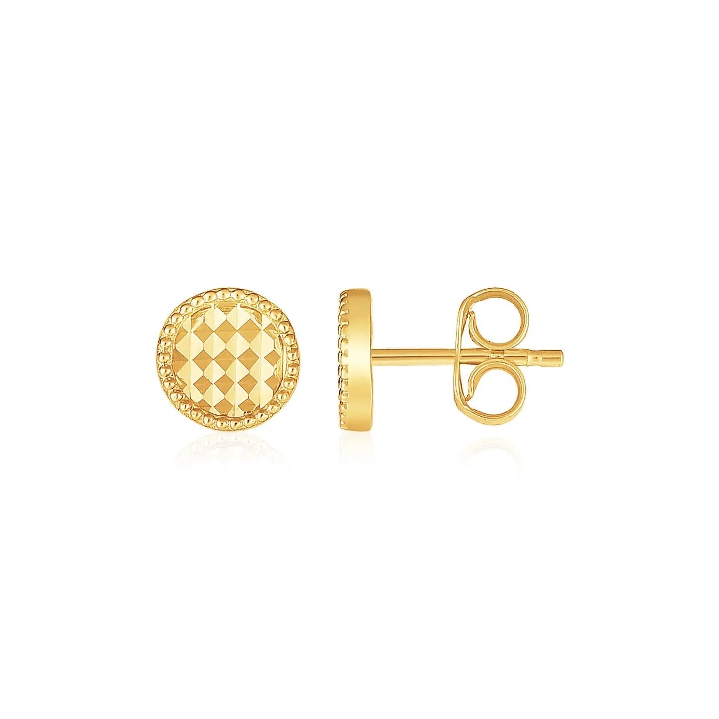 14k Yellow Gold Textured Circle Post Earrings RCJ Earrings CELESTIA LUXE JEWELLERS