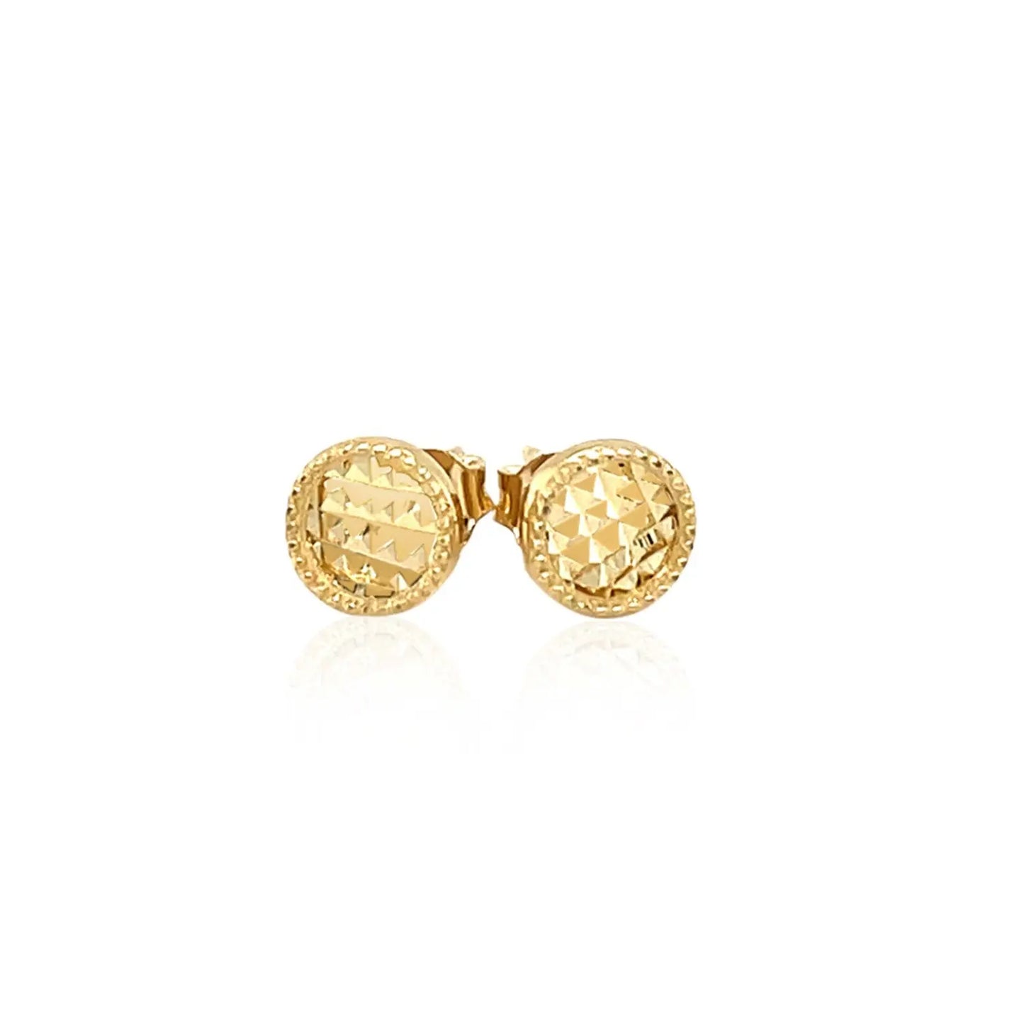 14k Yellow Gold Textured Circle Post Earrings RCJ Earrings CELESTIA LUXE JEWELLERS