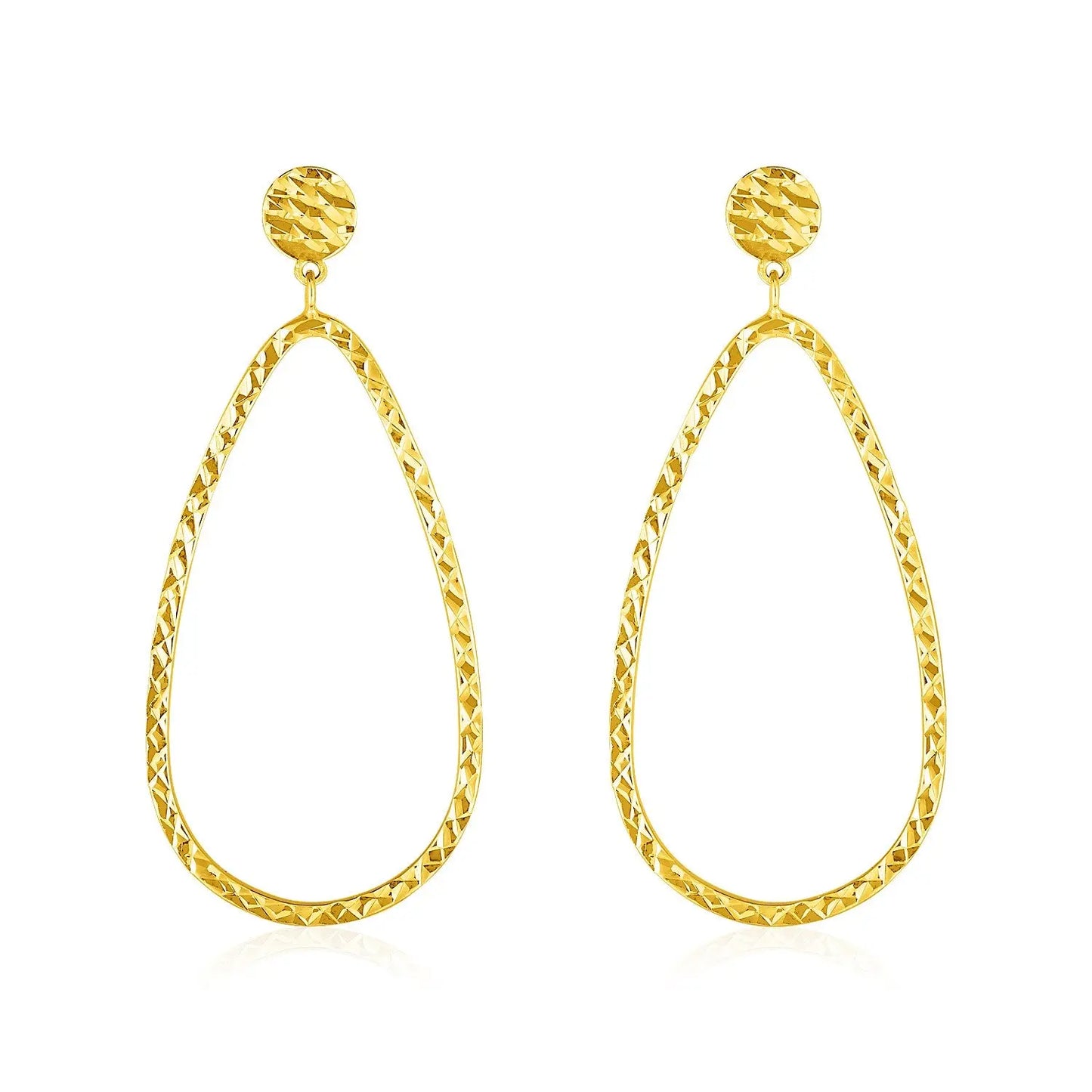 14k Yellow Gold Textured Teardrop Motif Post Earrings RCJ Earrings CELESTIA LUXE JEWELLERS