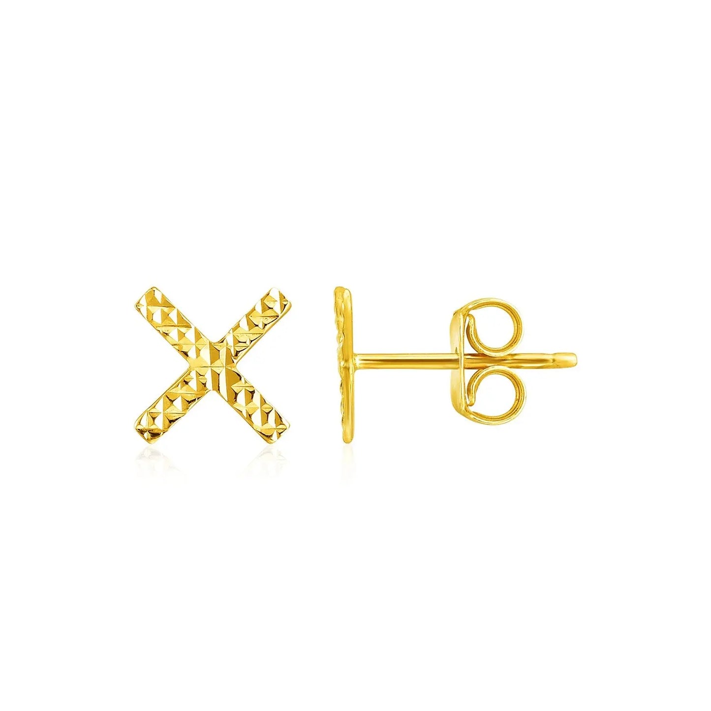 14k Yellow Gold Textured X Post Earrings RCJ Earrings CELESTIA LUXE JEWELLERS