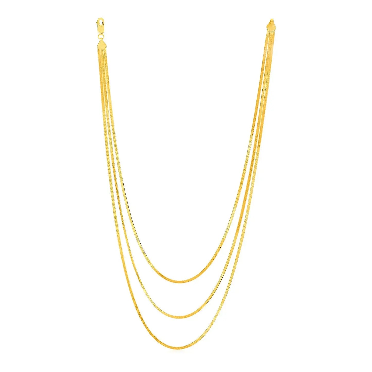 14k Yellow Gold Three Strand Herringbone Chain Necklace RCJ Necklaces CELESTIA LUXE JEWELLERS