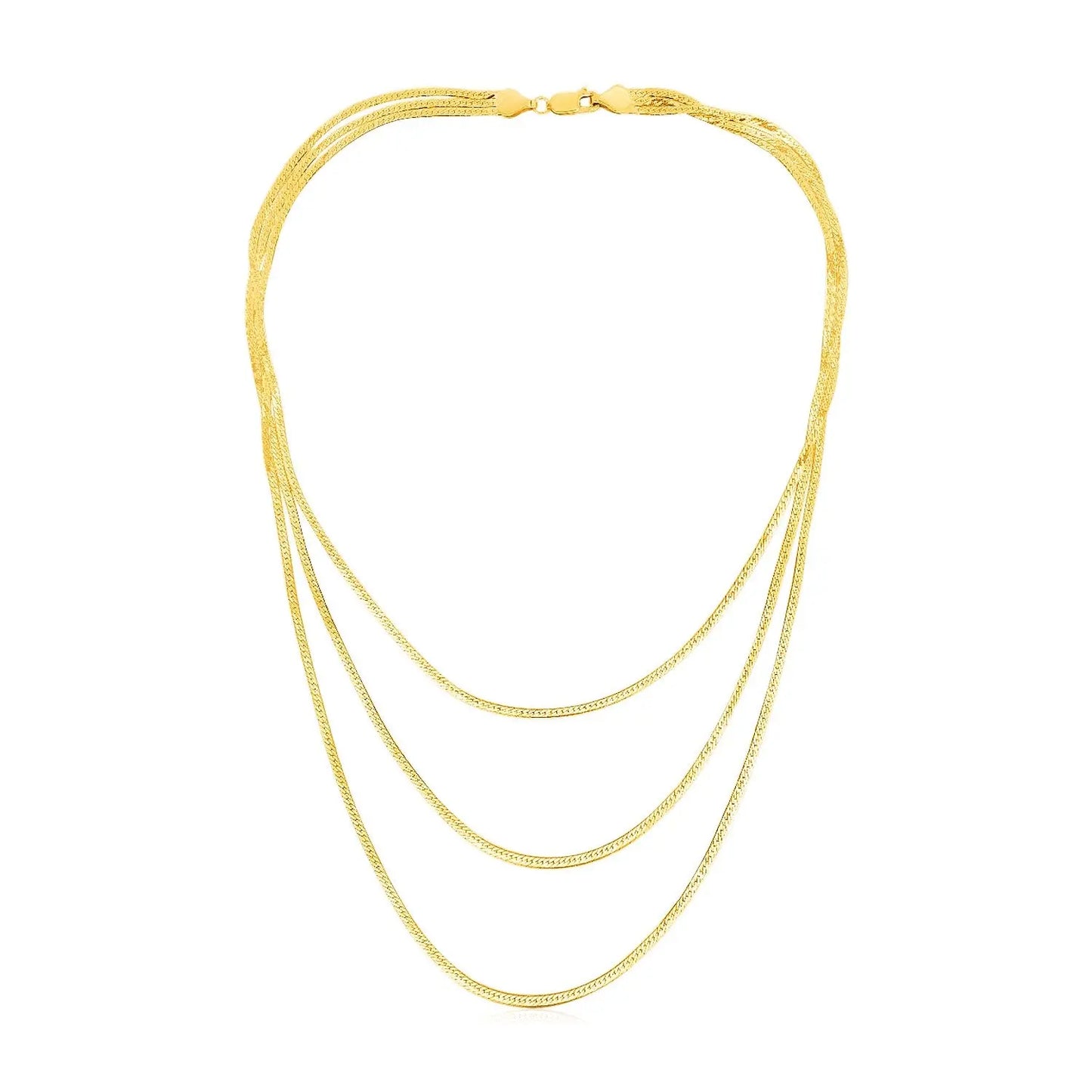 14k Yellow Gold Three Strand Herringbone Chain Necklace RCJ Necklaces CELESTIA LUXE JEWELLERS