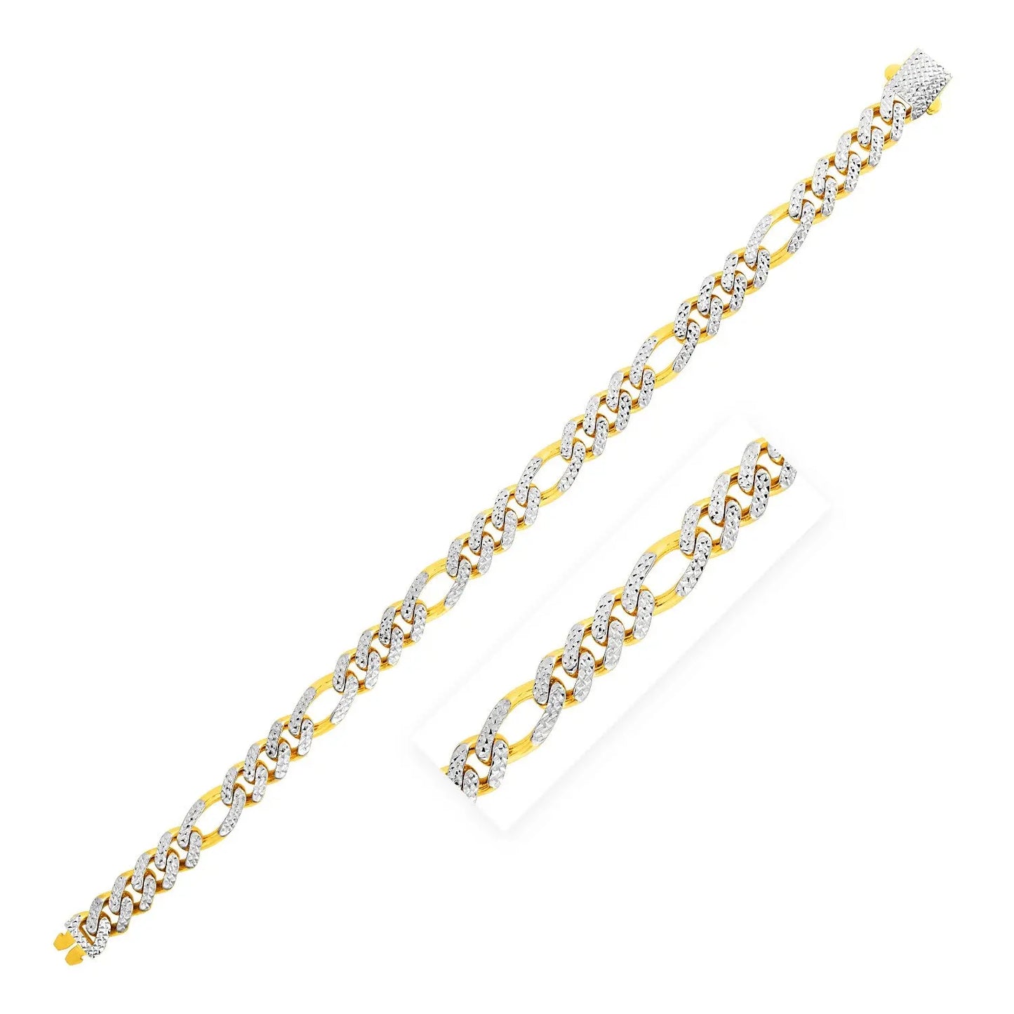 14k Yellow Gold White Pave High Polish Modern Lite Figaro Bracelet (8.00 mm) RCJ Bracelets CELESTIA LUXE JEWELLERS