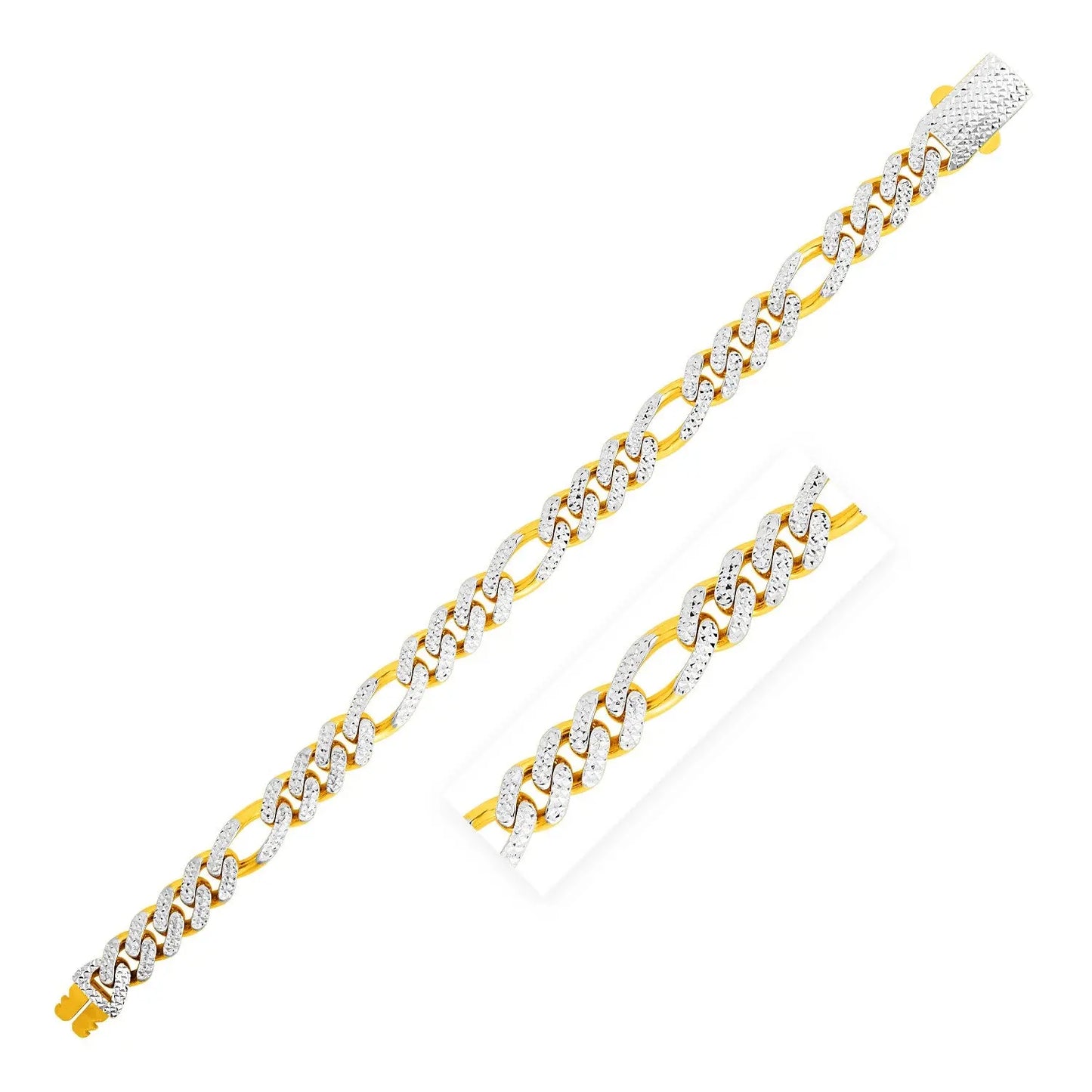 14k Yellow Gold White Pave High Polish Modern Lite Figaro Bracelet (9.50 mm) RCJ Bracelets CELESTIA LUXE JEWELLERS