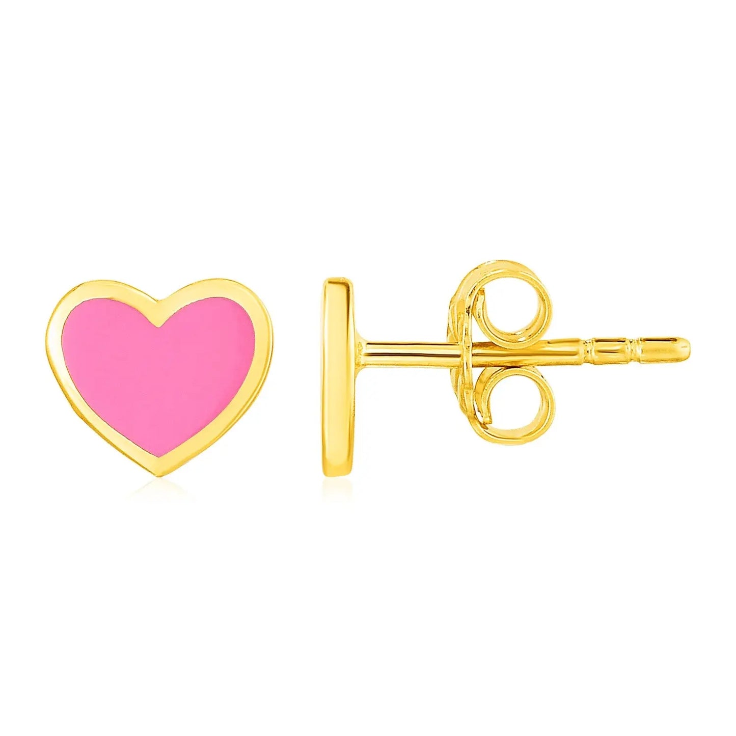 14k Yellow Gold and Enamel Pink Heart Stud Earrings RCJ Earrings CELESTIA LUXE JEWELLERS