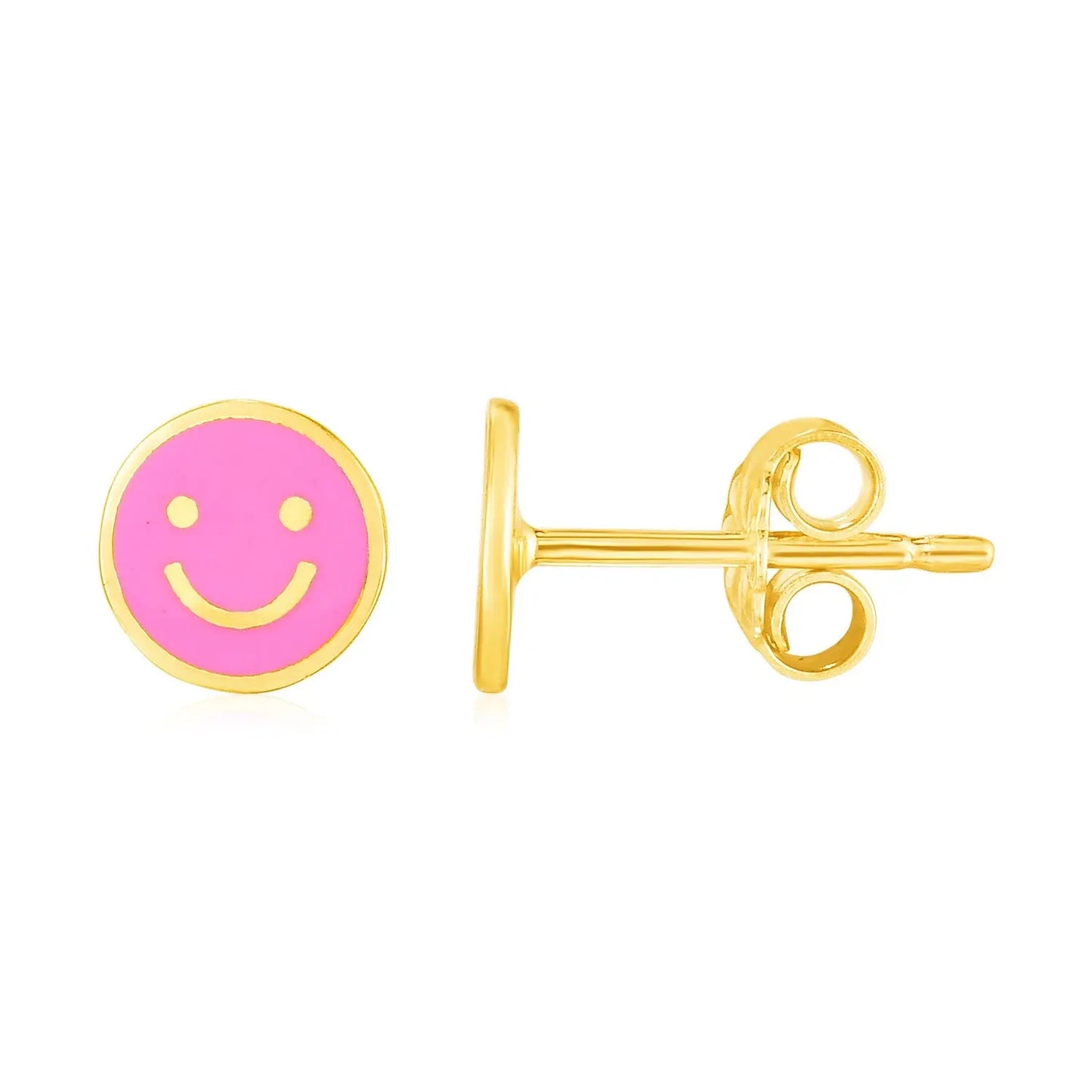 14k Yellow Gold and Enamel Pink Smiley Face Stud Earrings(6.8mm) RCJ Earrings CELESTIA LUXE JEWELLERS