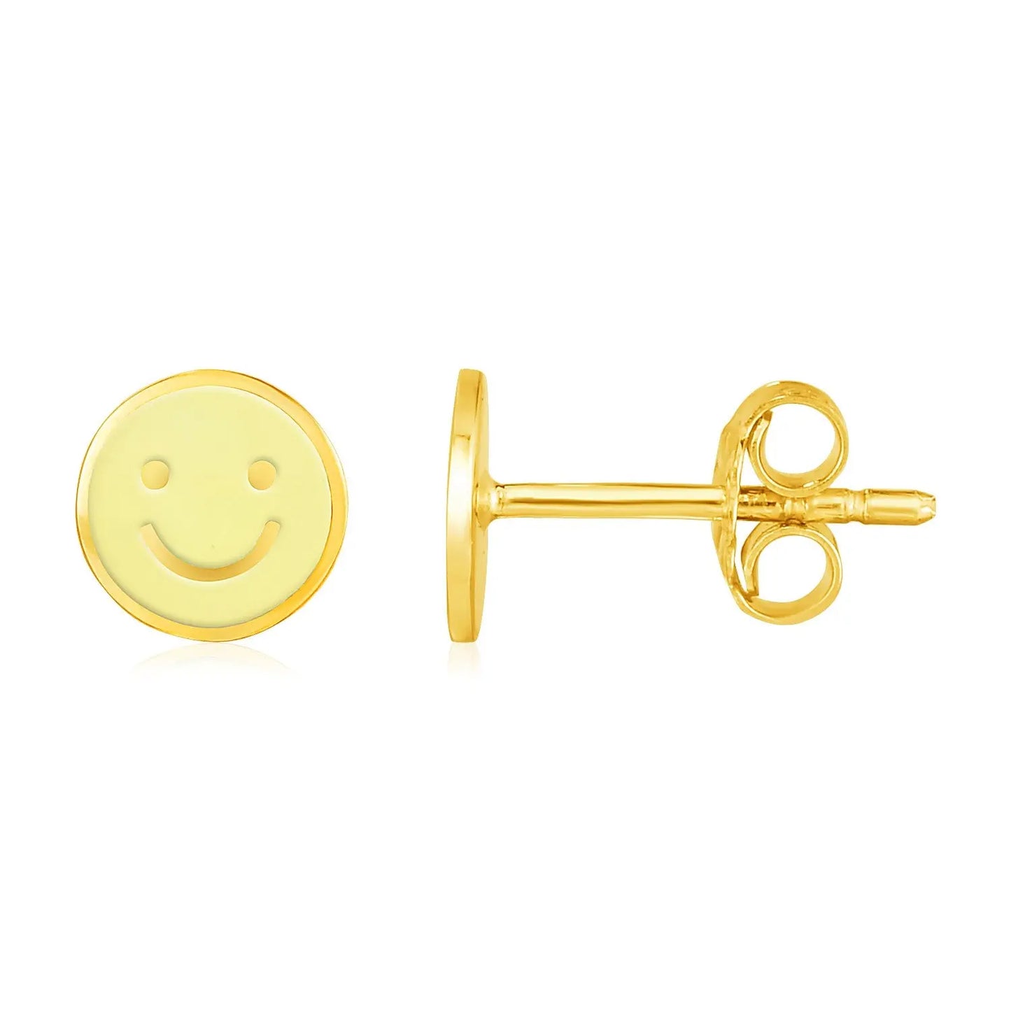 14k Yellow Gold and Enamel Yellow Smiley Face Stud Earrings RCJ Earrings CELESTIA LUXE JEWELLERS