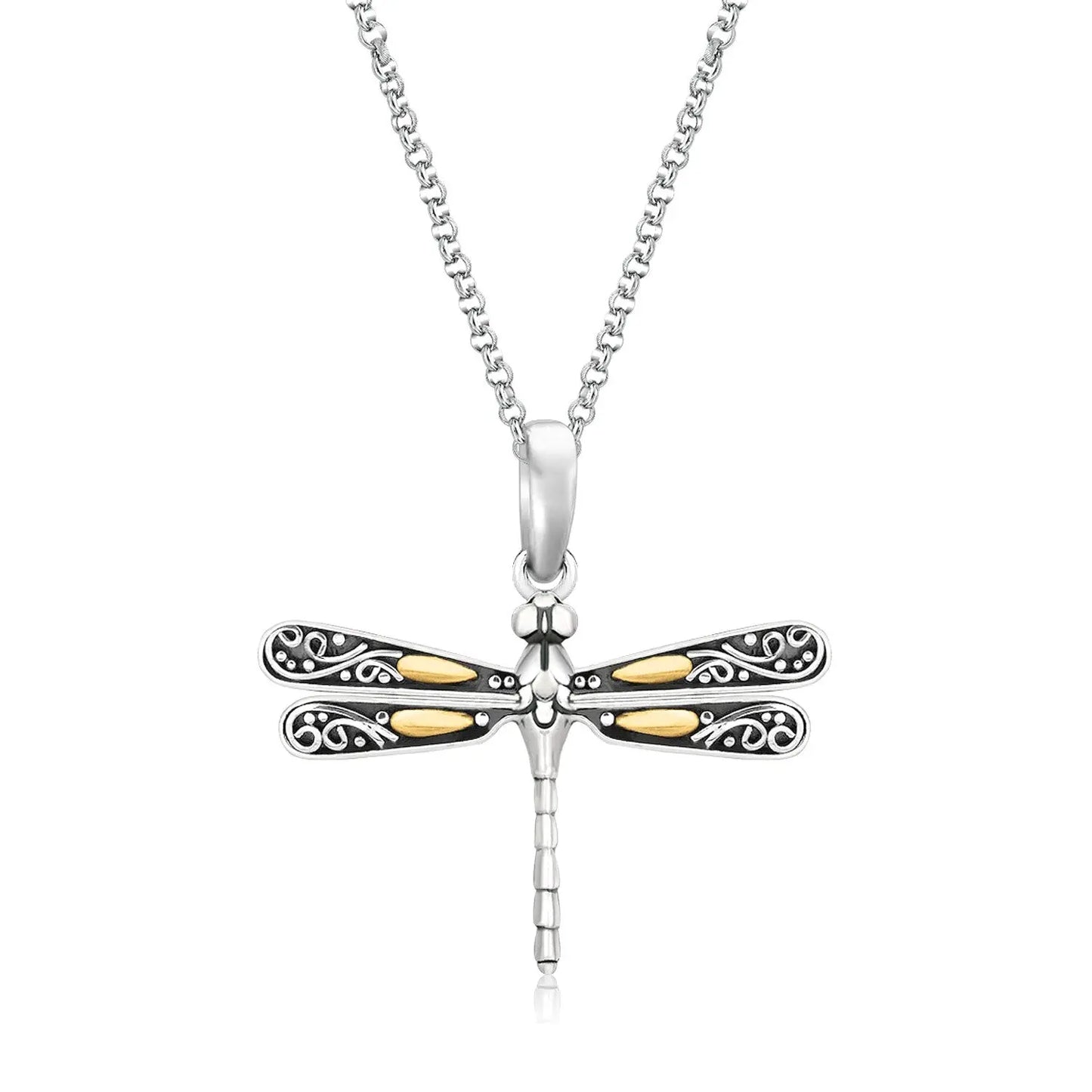 18k Yellow Gold and Sterling Silver Pendant in a Dragonfly Design RCJ Pendants CELESTIA LUXE JEWELLERS