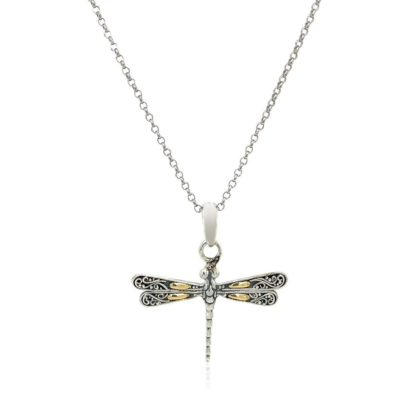 18k Yellow Gold and Sterling Silver Pendant in a Dragonfly Design RCJ Pendants CELESTIA LUXE JEWELLERS