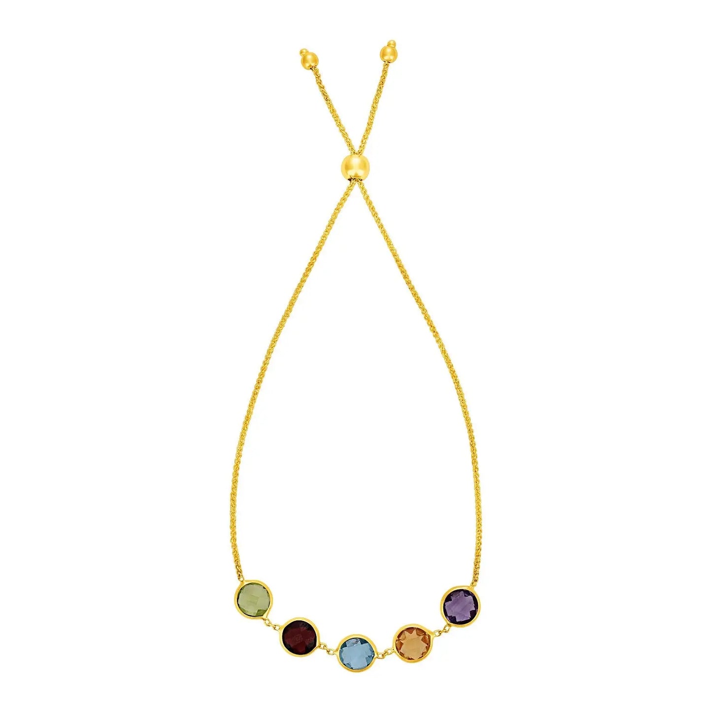 Adjustable Bracelet with Multicolored Round Gemstones in 14k Yellow Gold(1.00mm) RCJ Bracelets CELESTIA LUXE JEWELLERS