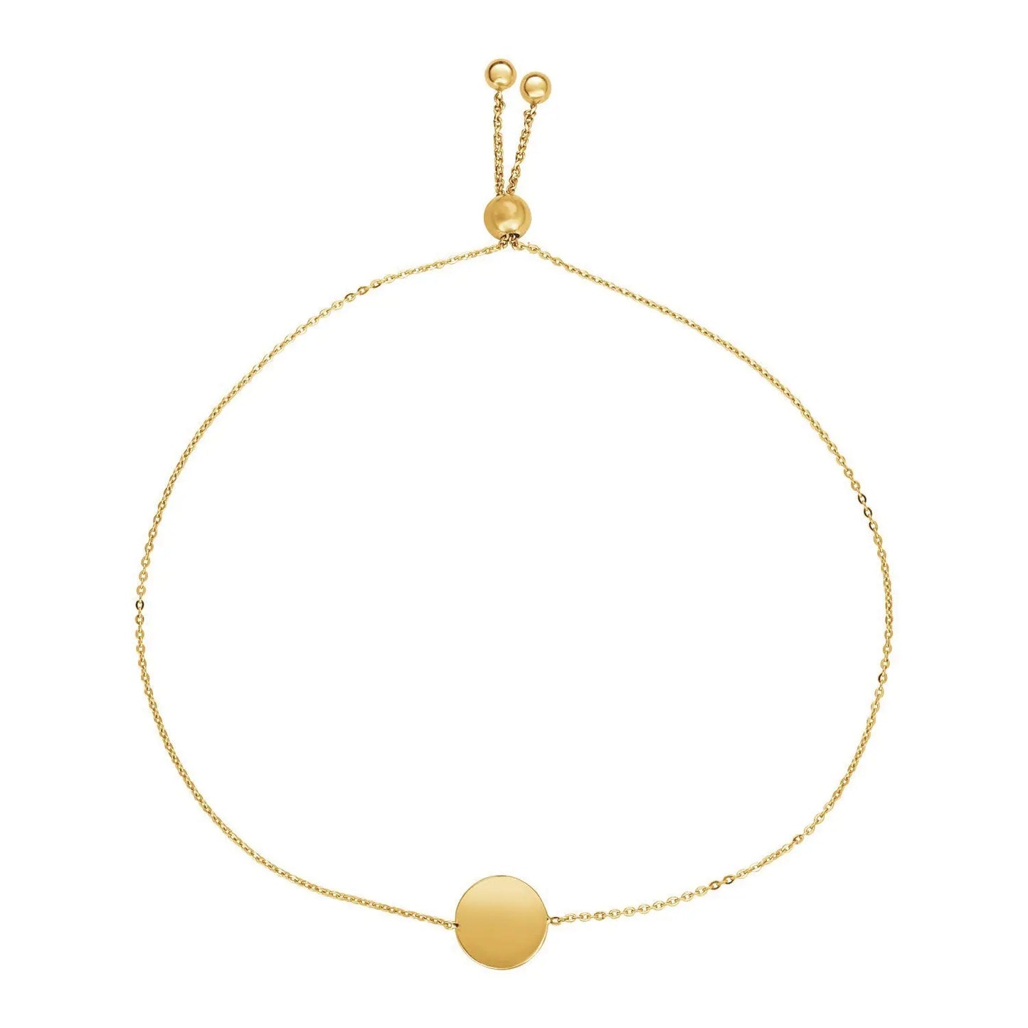 Adjustable Bracelet with Shiny Circle in 14k Yellow Gold (7.50 mm) RCJ Bracelets CELESTIA LUXE JEWELLERS