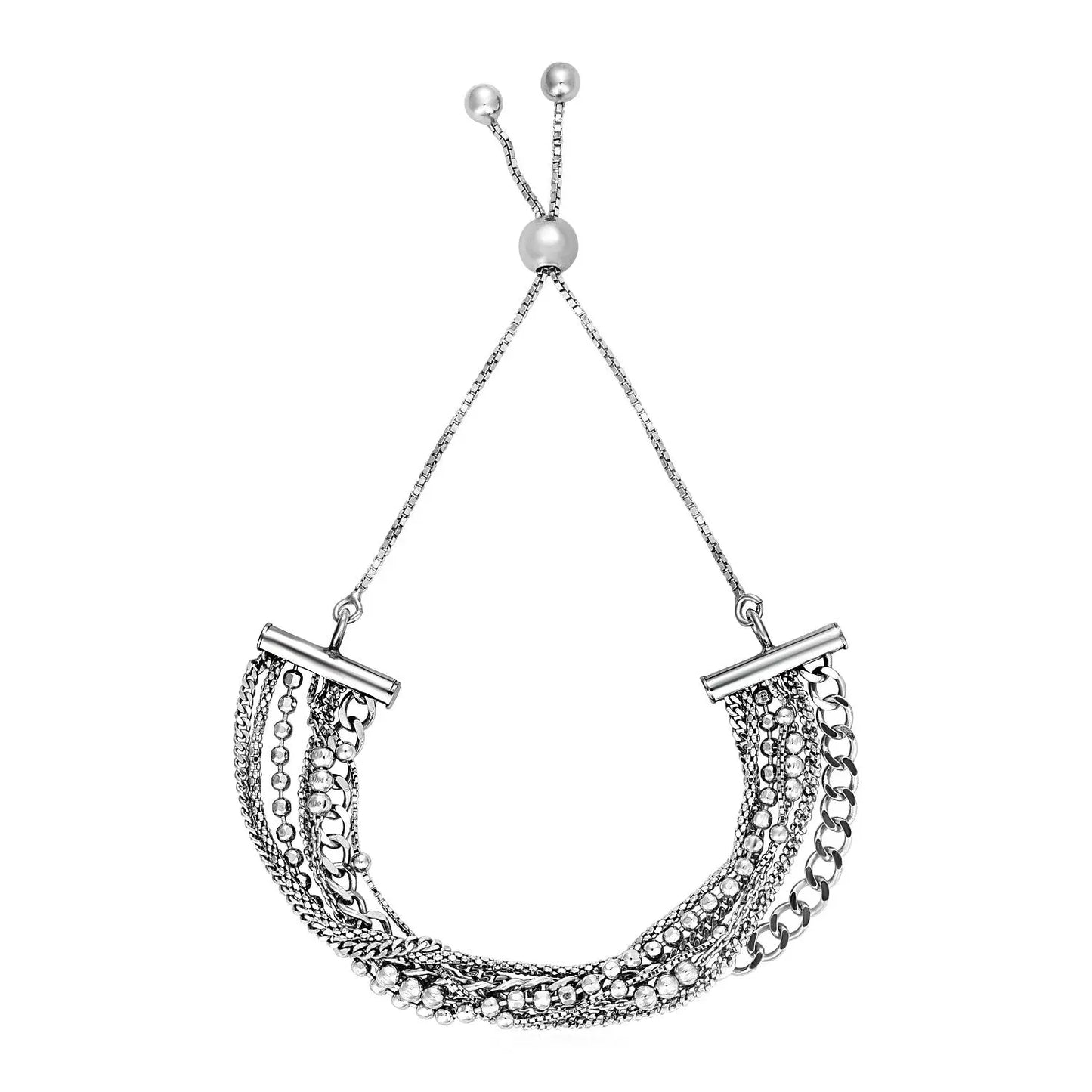 Adjustable Multi Chain Bracelet in Sterling Silver (15.00 mm) RCJ Bracelets CELESTIA LUXE JEWELLERS