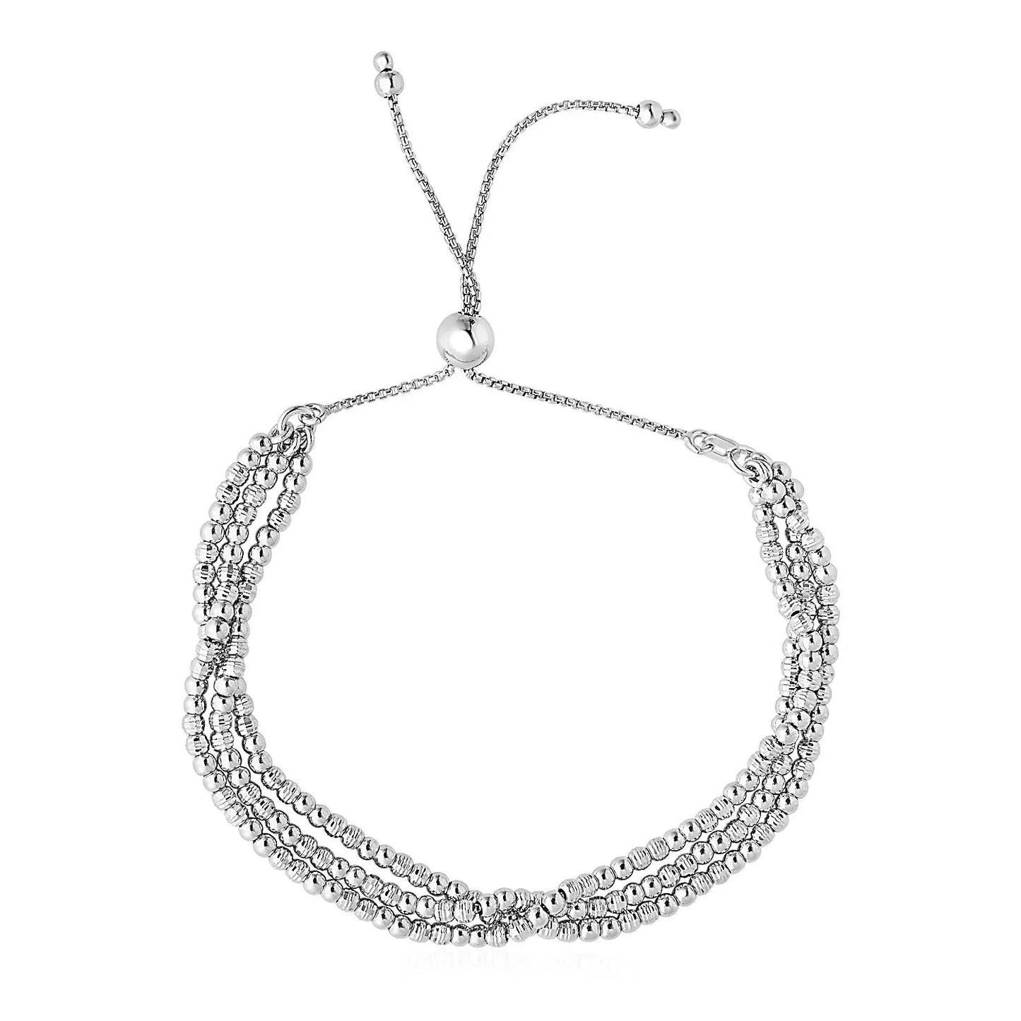 Adjustable Three-Strand Bead Bracelet in Sterling Silver (1.00 mm) RCJ Bracelets CELESTIA LUXE JEWELLERS