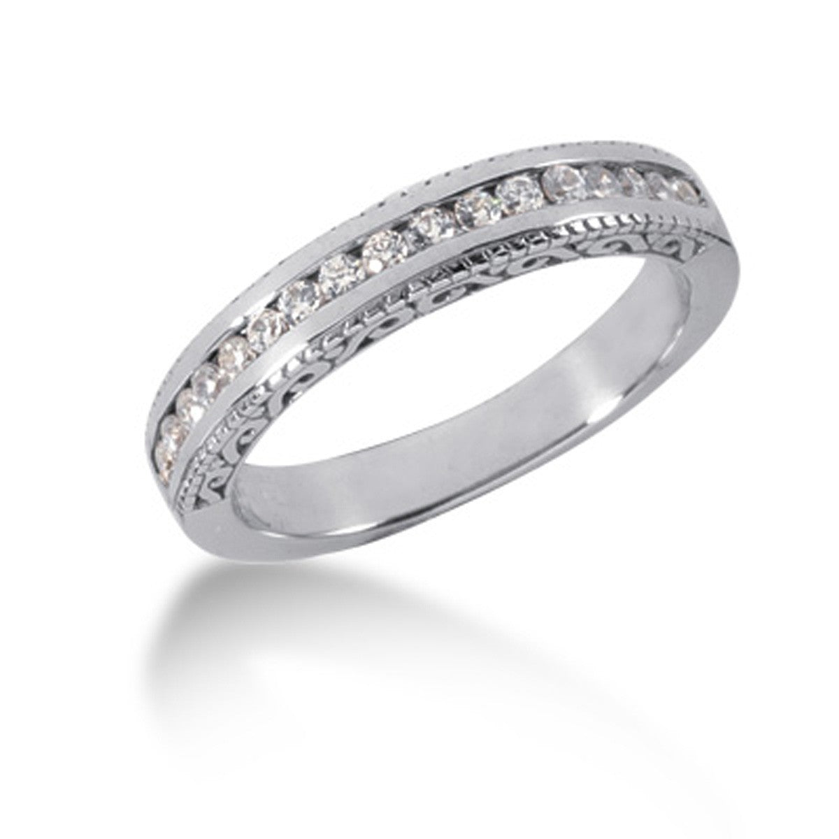 14k White Gold Vintage Style Engraved Diamond Channel Set Wedding Ring Band RCJ Rings CELESTIA LUXE JEWELLERS