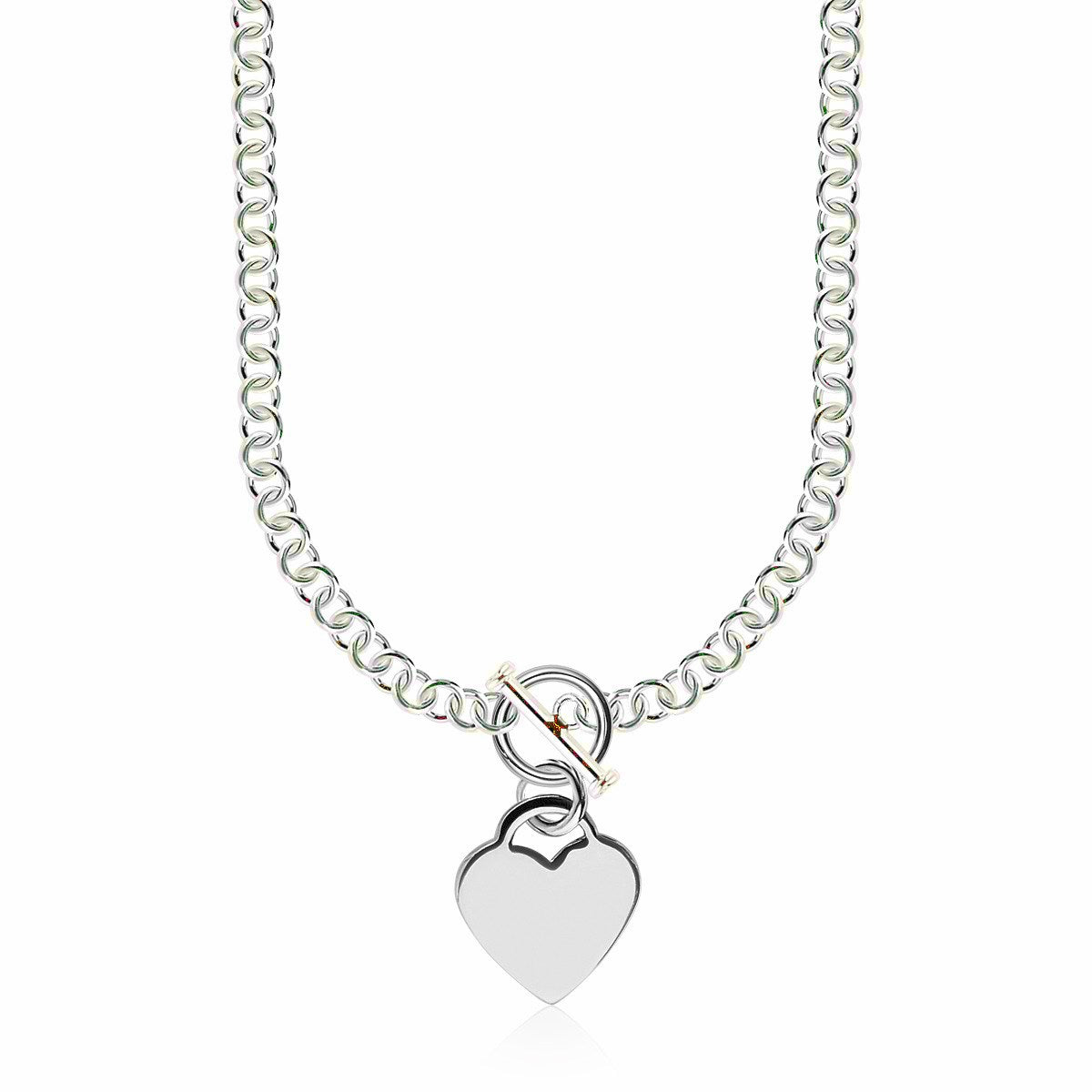 Sterling Silver Rhodium Plated Rolo Chain Necklace with a Heart Toggle Charm RCJ Necklaces CELESTIA LUXE JEWELLERS