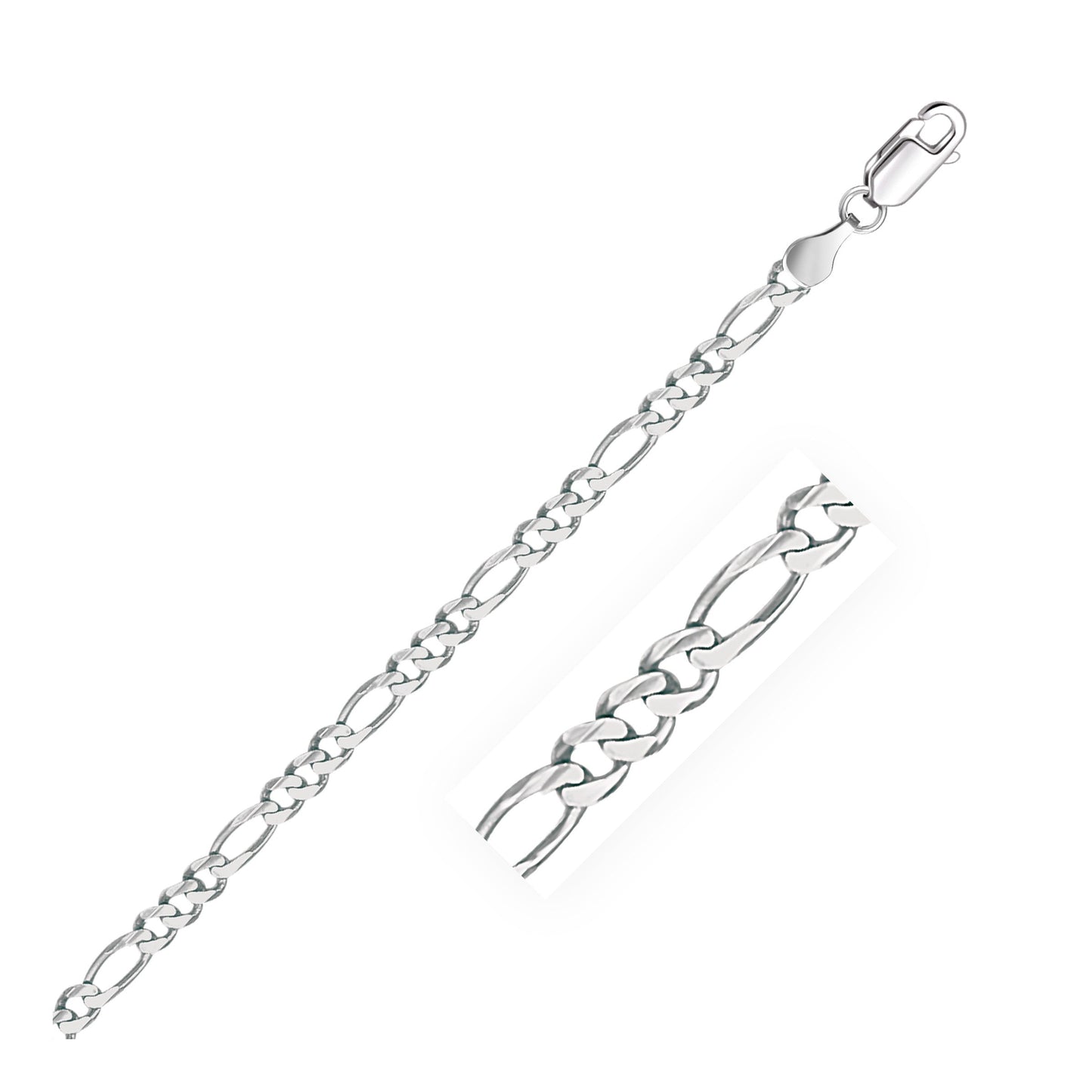 14k White Gold Solid Figaro Bracelet (3.80 mm) RCJ Bracelets CELESTIA LUXE JEWELLERS