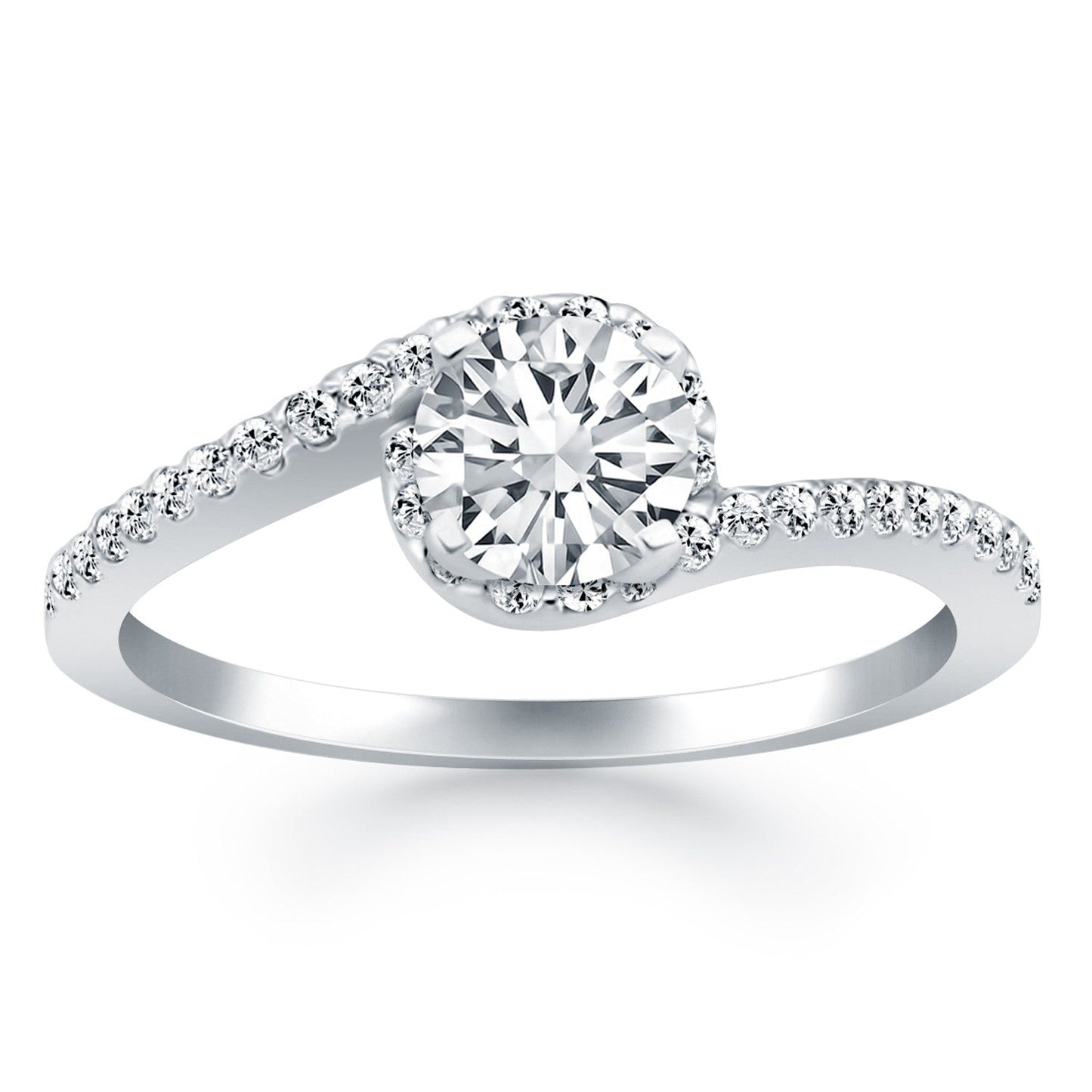 14k White Gold Bypass Swirl Diamond Halo Engagement Ring RCJ Rings CELESTIA LUXE JEWELLERS