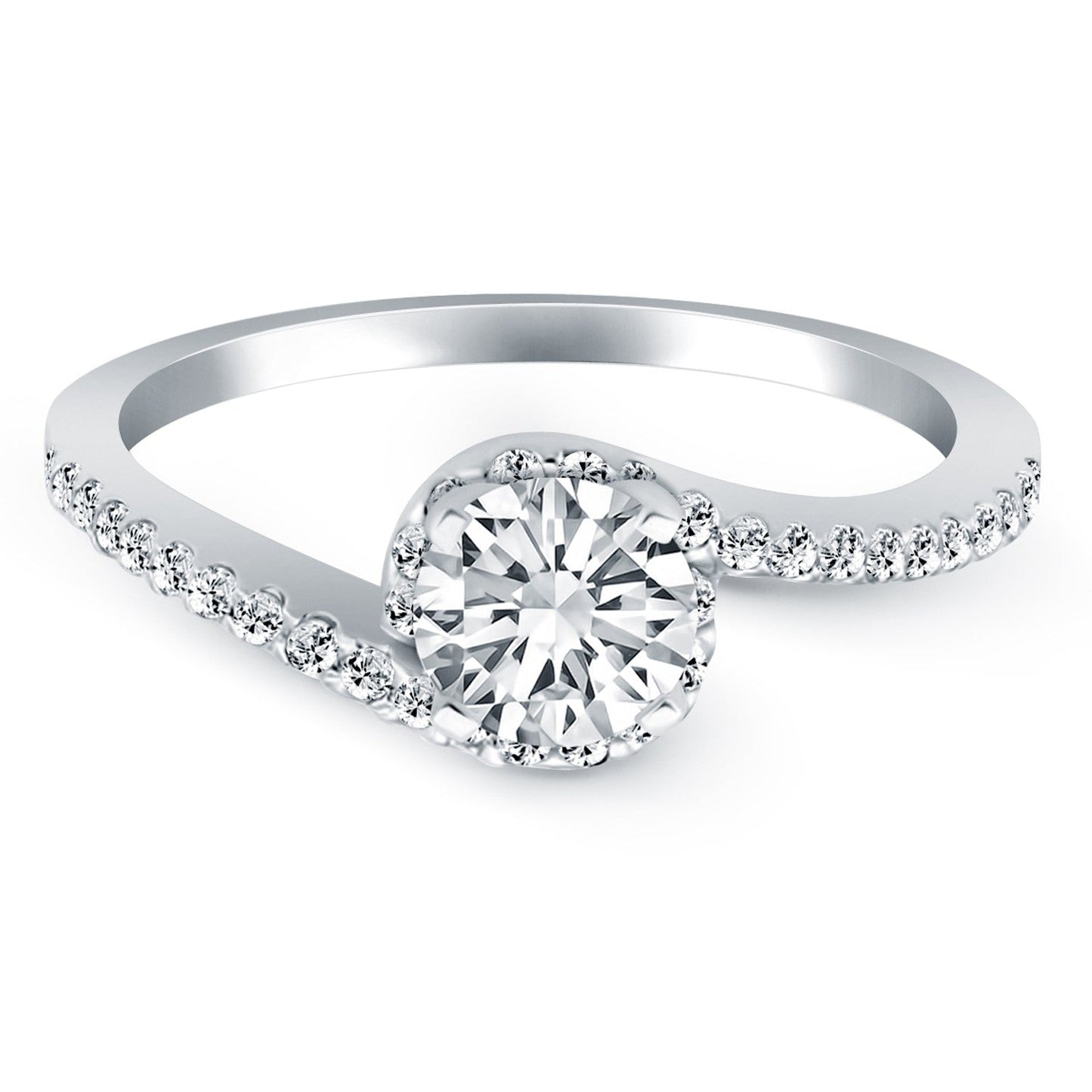 14k White Gold Bypass Swirl Diamond Halo Engagement Ring RCJ Rings CELESTIA LUXE JEWELLERS